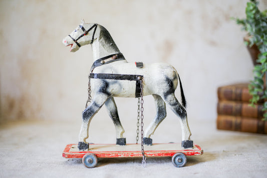 Antique German Wood Pull Toy Horse