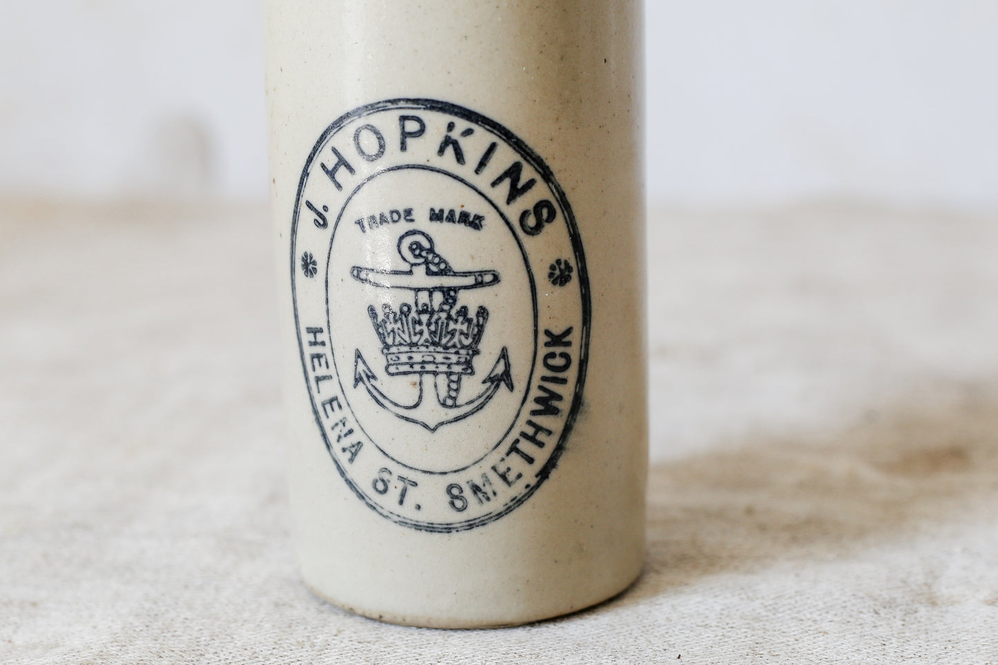 Antique J. Hopkins Stoneware Bottle with Anchor and Crown