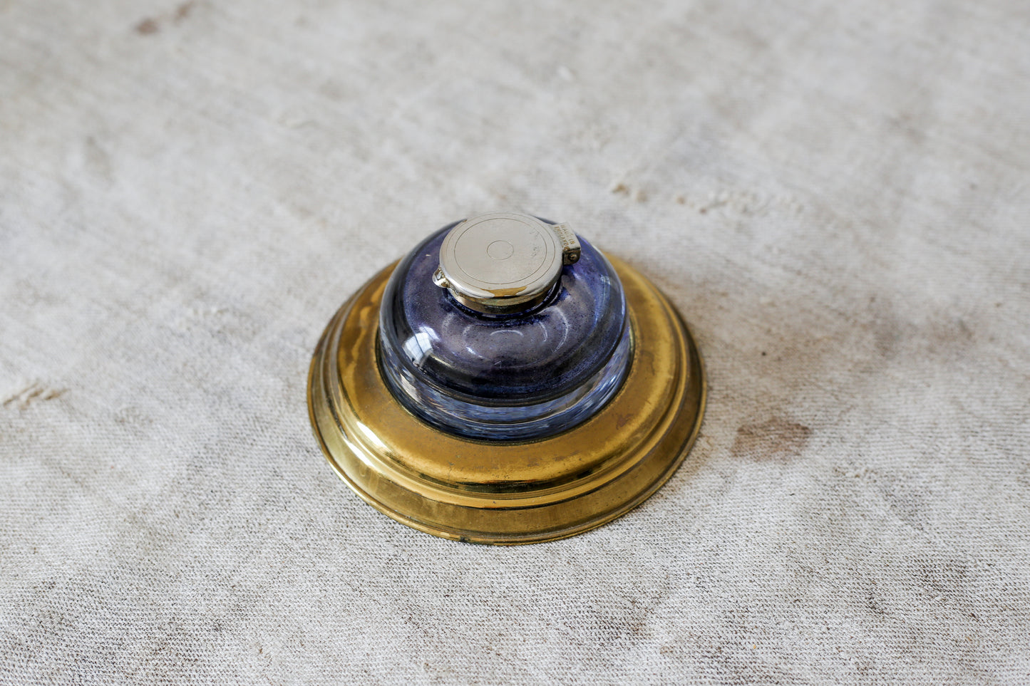 Vintage Paperweight Inkwell with Brass Base