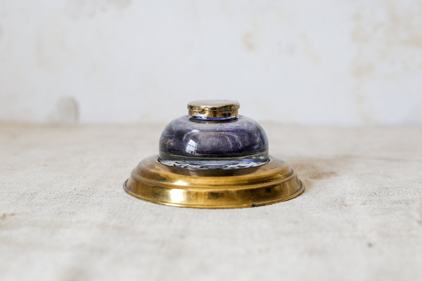 Vintage Paperweight Inkwell with Brass Base