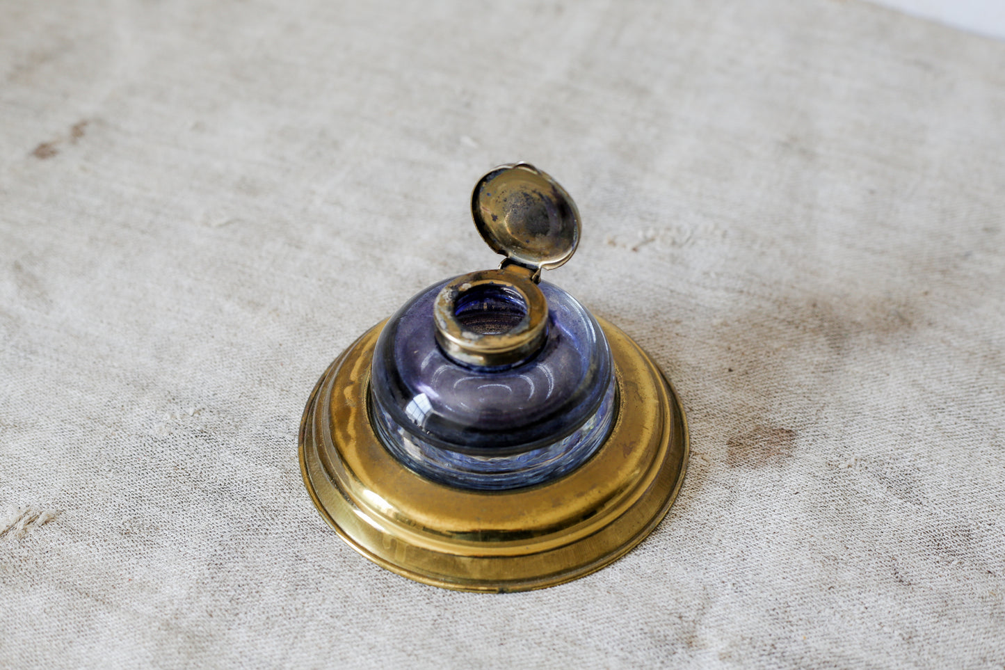 Vintage Paperweight Inkwell with Brass Base