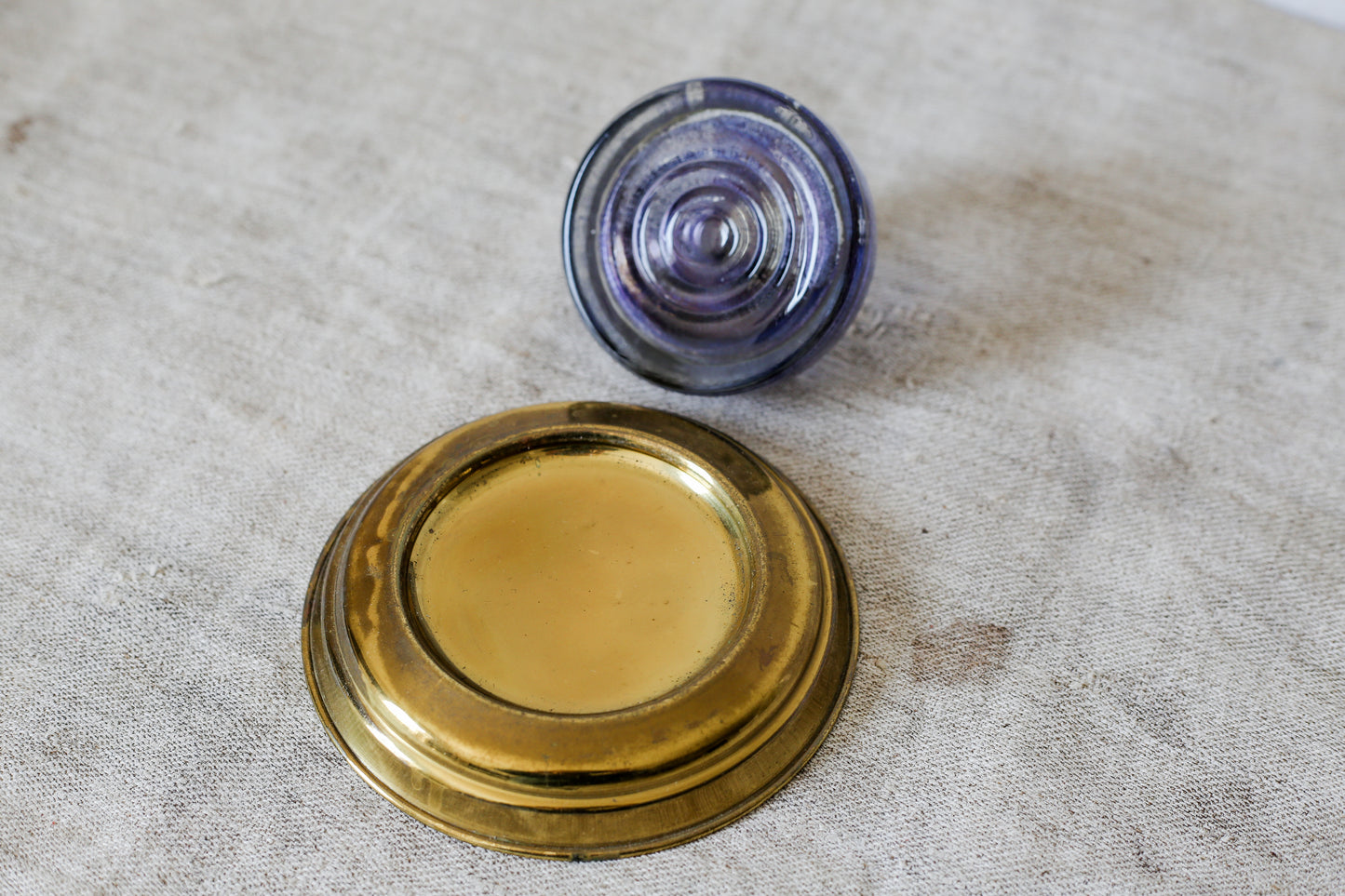 Vintage Paperweight Inkwell with Brass Base