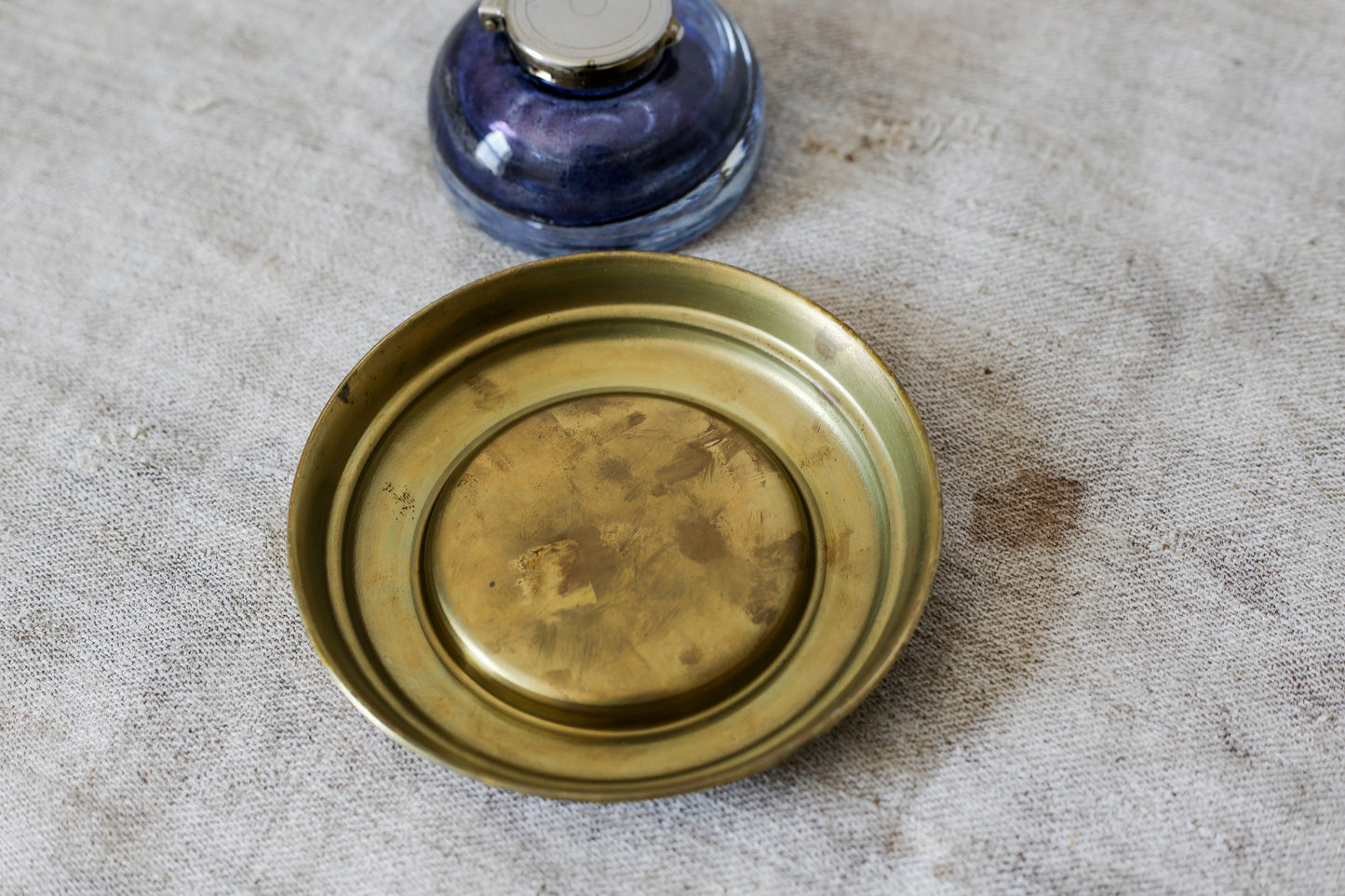 Vintage Paperweight Inkwell with Brass Base