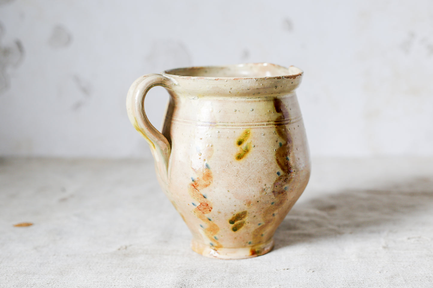 Vintage European Glazed Terracotta Pitcher