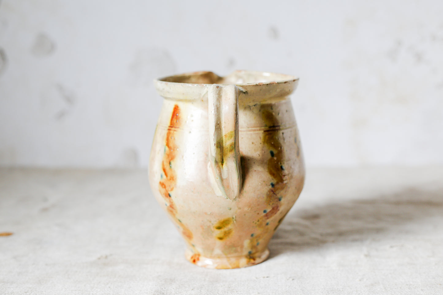 Vintage European Glazed Terracotta Pitcher