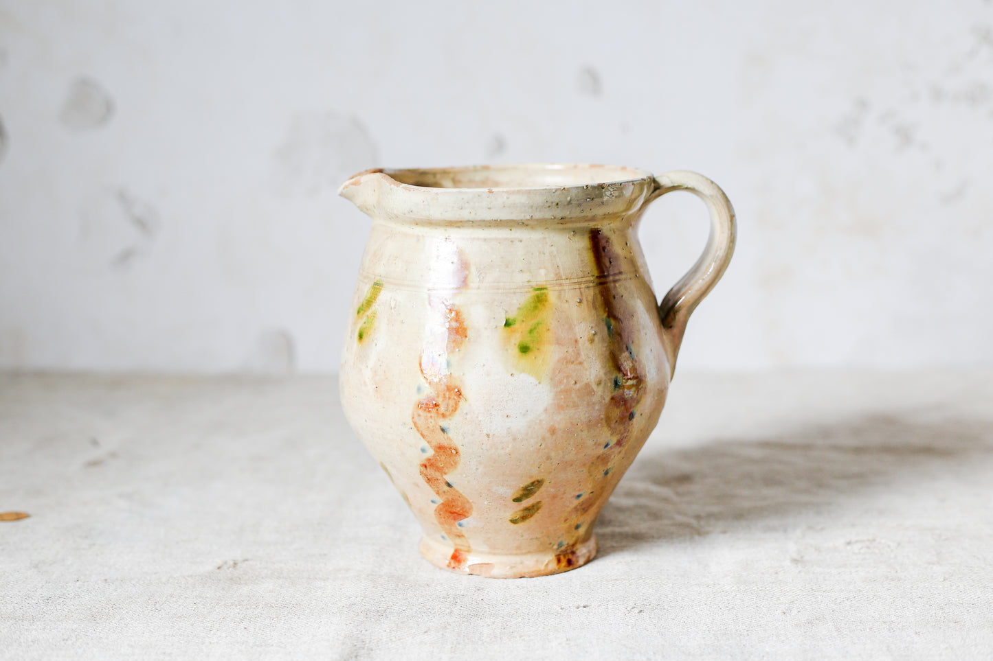 Vintage European Glazed Terracotta Pitcher