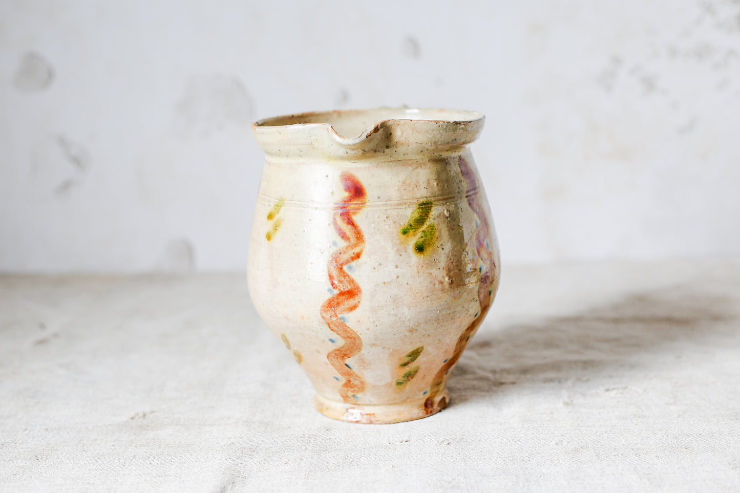 Vintage European Glazed Terracotta Pitcher