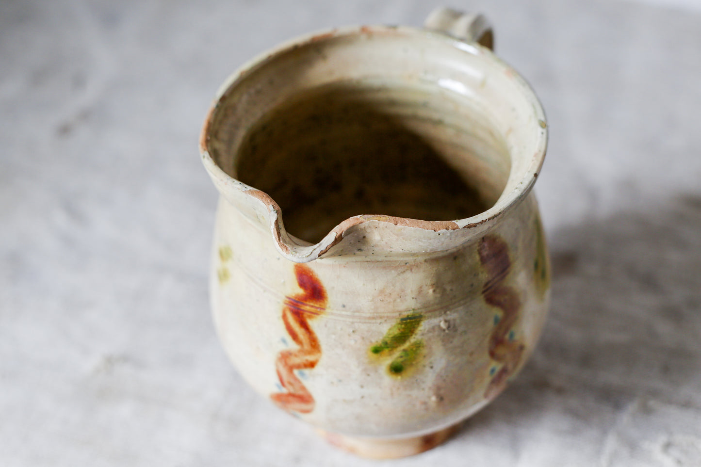 Vintage European Glazed Terracotta Pitcher
