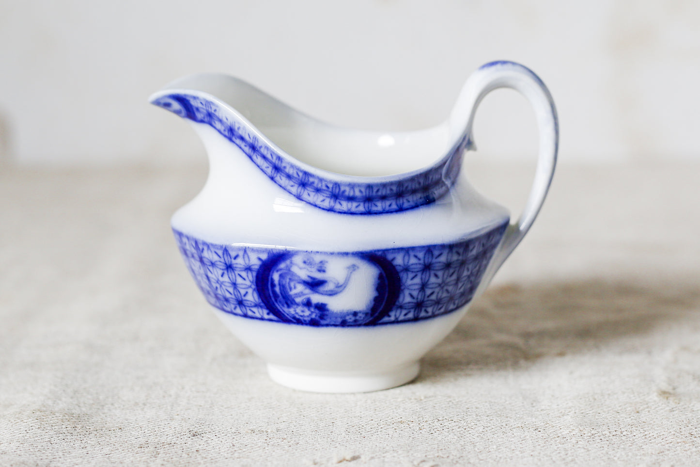 Antique Flow Blue Sugar Bowl & Creamer Set - Mongolia by Johnson Brothers