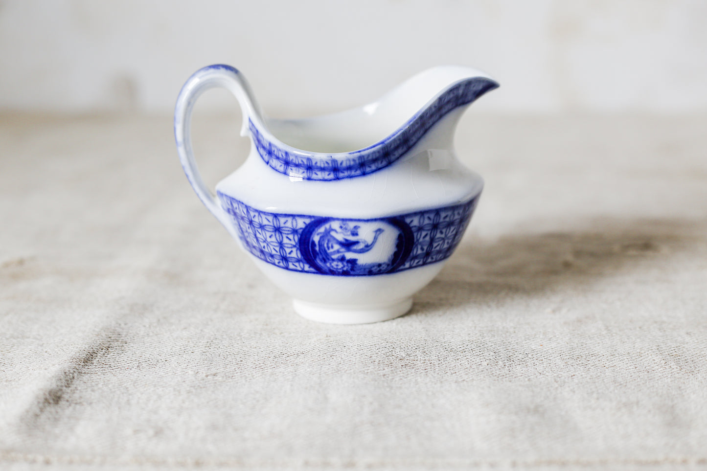 Antique Flow Blue Sugar Bowl & Creamer Set - Mongolia by Johnson Brothers