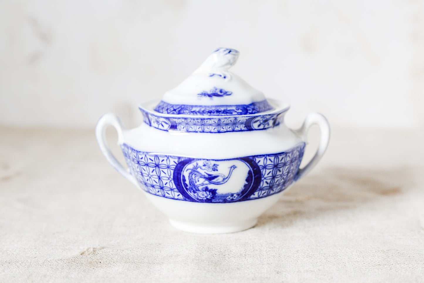 Antique Flow Blue Sugar Bowl & Creamer Set - Mongolia by Johnson Brothers