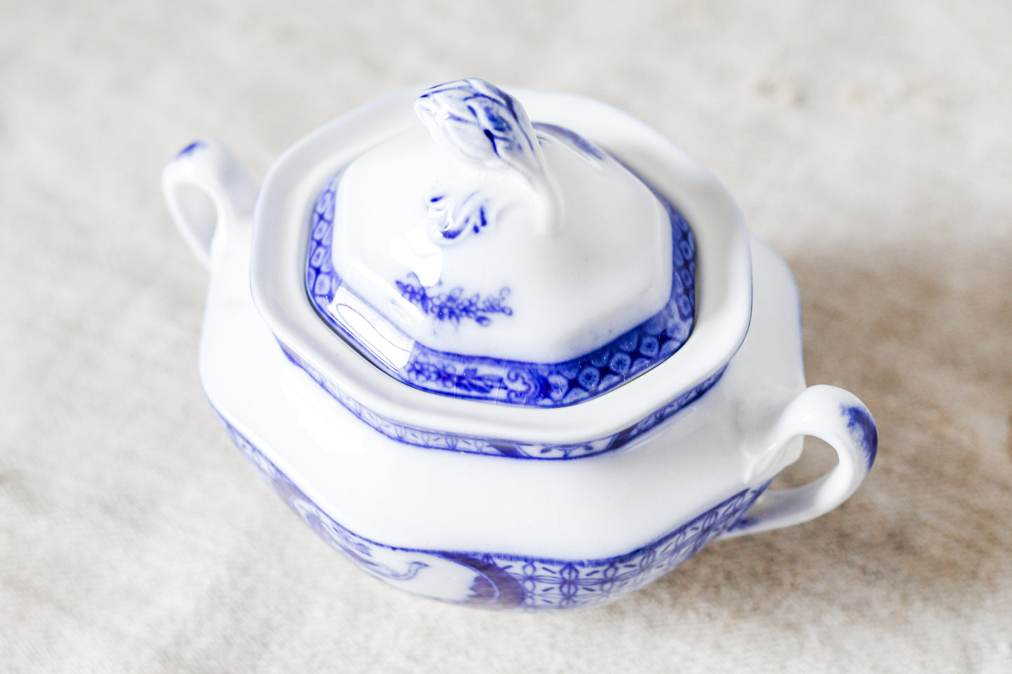 Antique Flow Blue Sugar Bowl & Creamer Set - Mongolia by Johnson Brothers