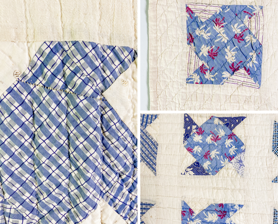 Vintage Blue & White Pinwheel Quilt, c1950
