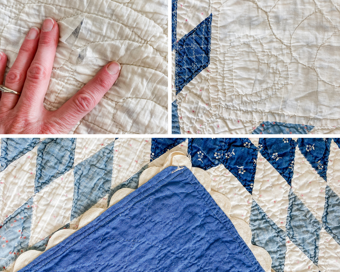 Vintage Blue and White Lone Star Quilt, c1950