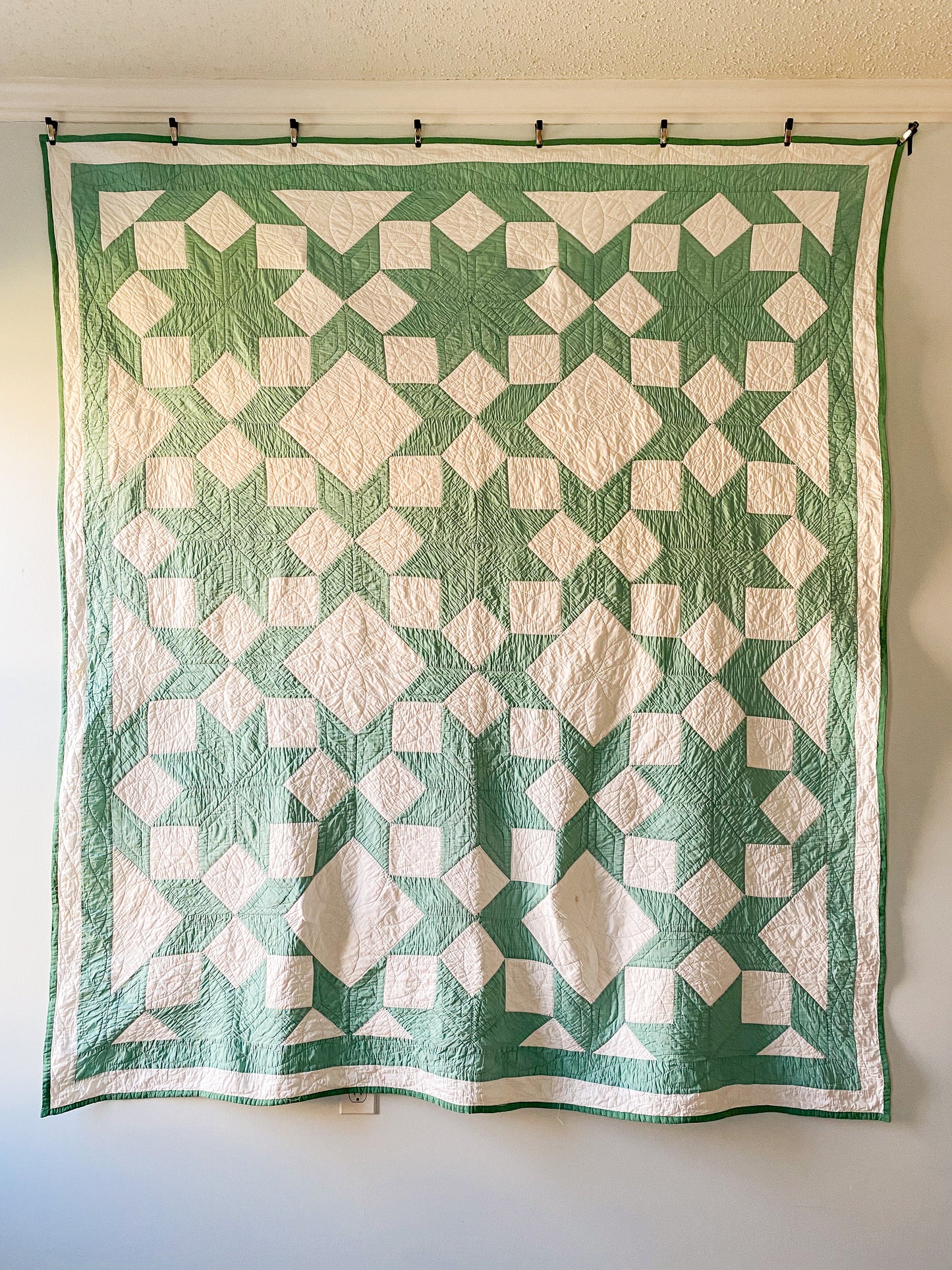 Vintage Mint Green Dove in the Window Quilt, c1930