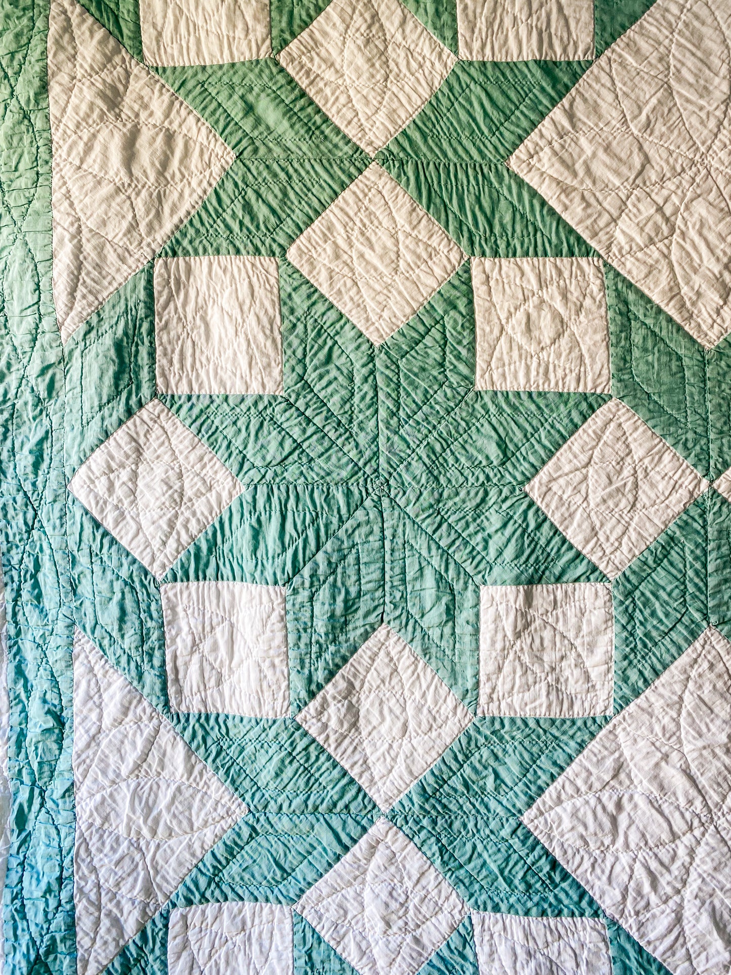 Vintage Mint Green Dove in the Window Quilt, c1930