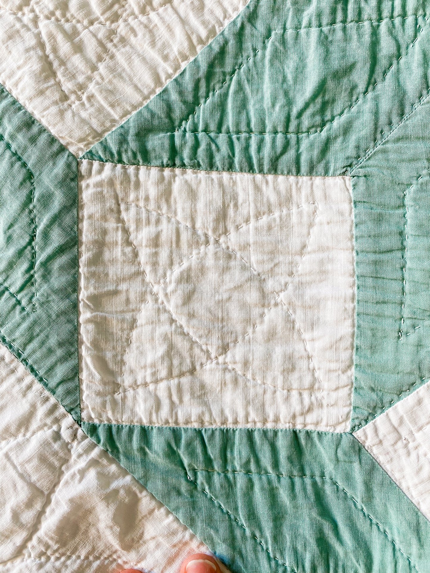 Vintage Mint Green Dove in the Window Quilt, c1930