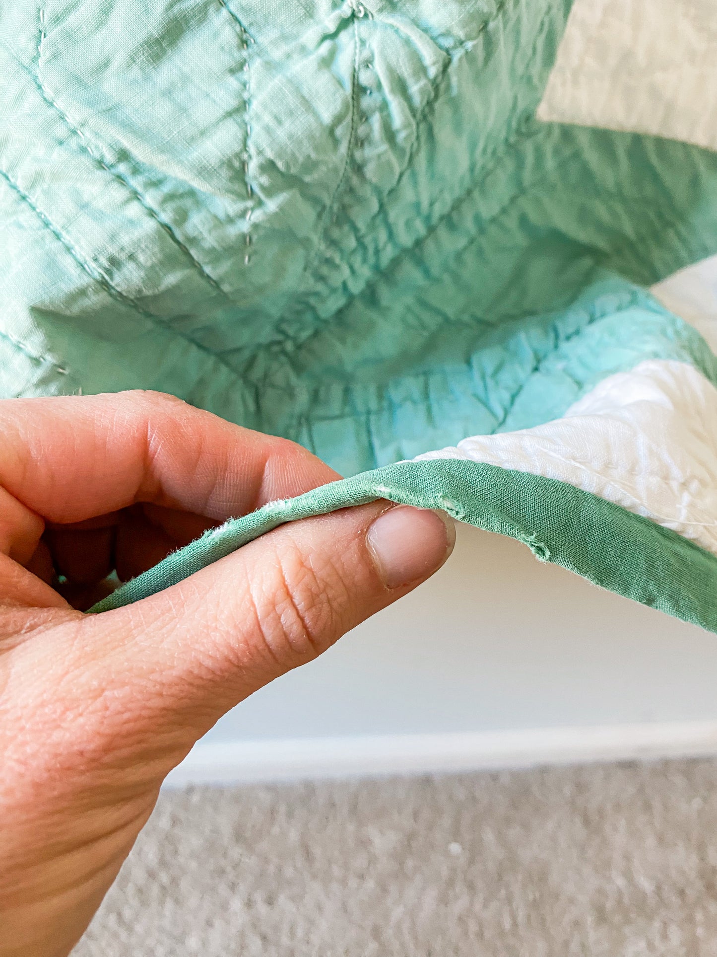 Vintage Mint Green Dove in the Window Quilt, c1930