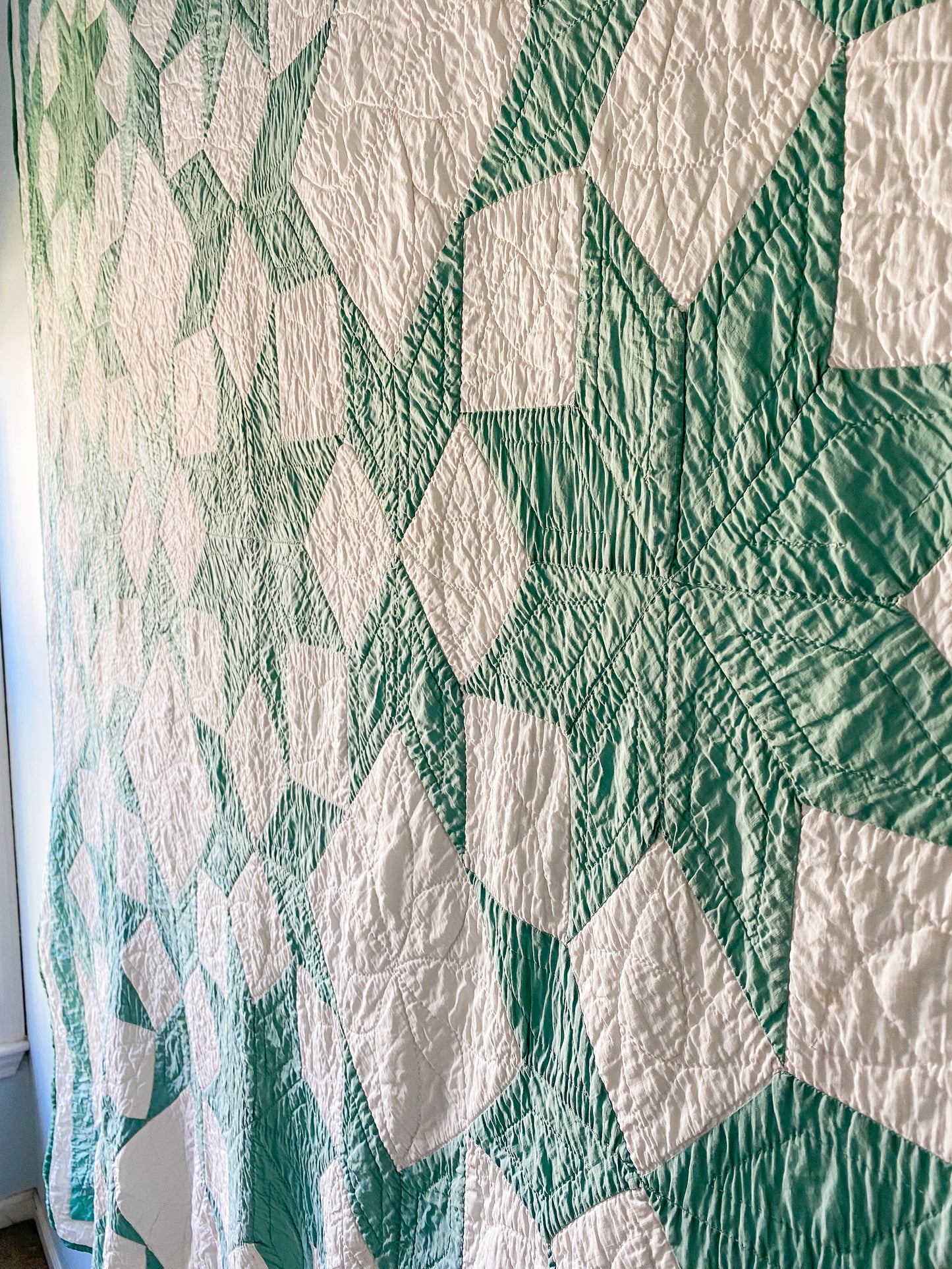 Vintage Mint Green Dove in the Window Quilt, c1930