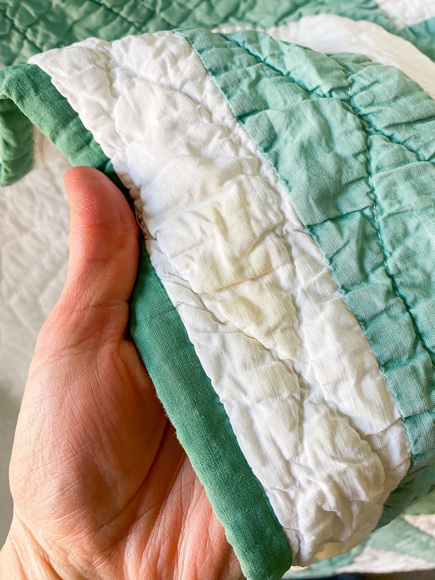 Vintage Mint Green Dove in the Window Quilt, c1930