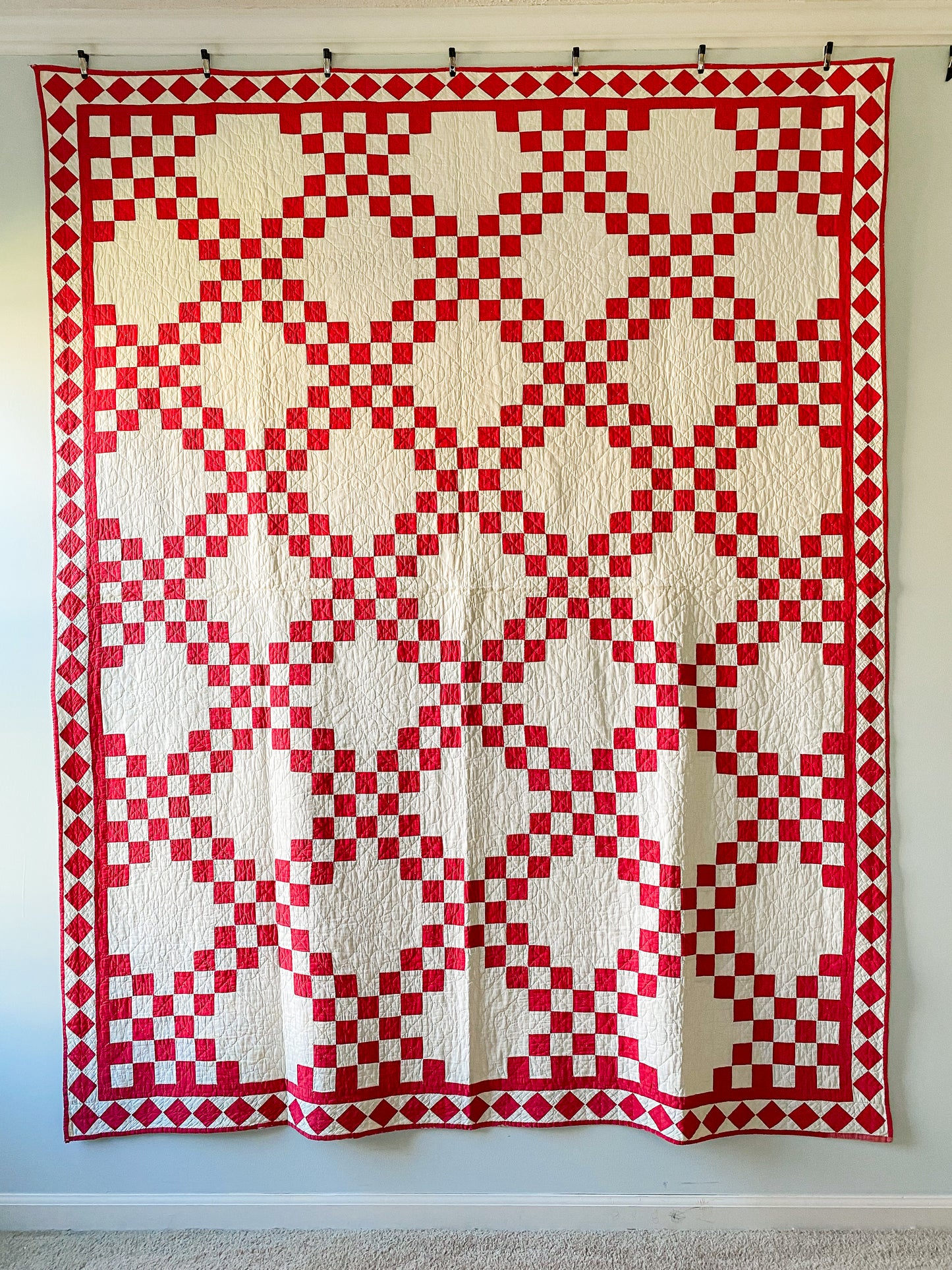 Vintage Red and White Irish Chain Quilt, c1930