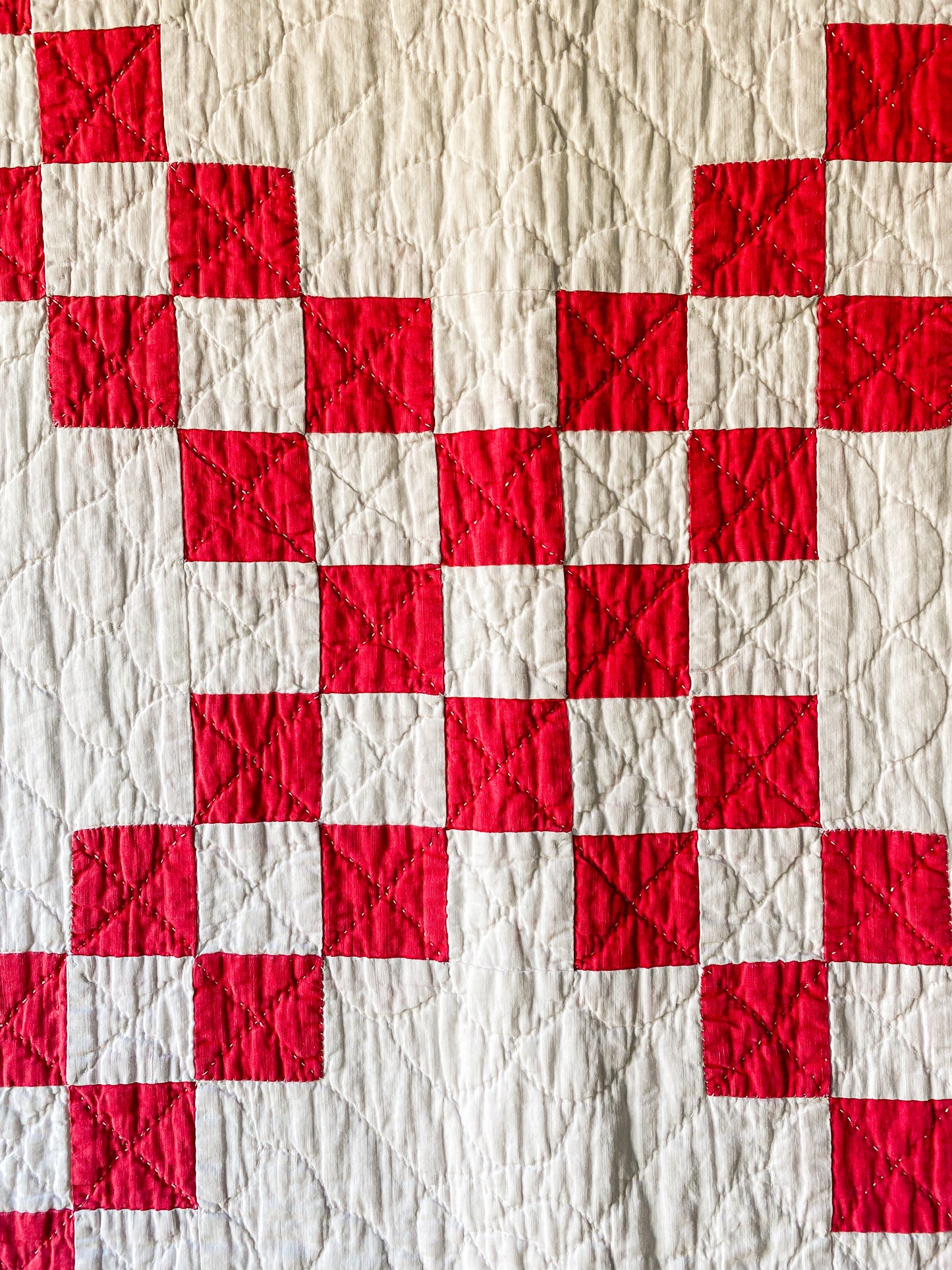 Vintage Red and White Irish Chain Quilt, c1930