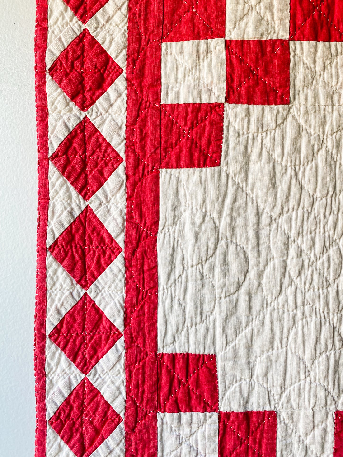 Vintage Red and White Irish Chain Quilt, c1930