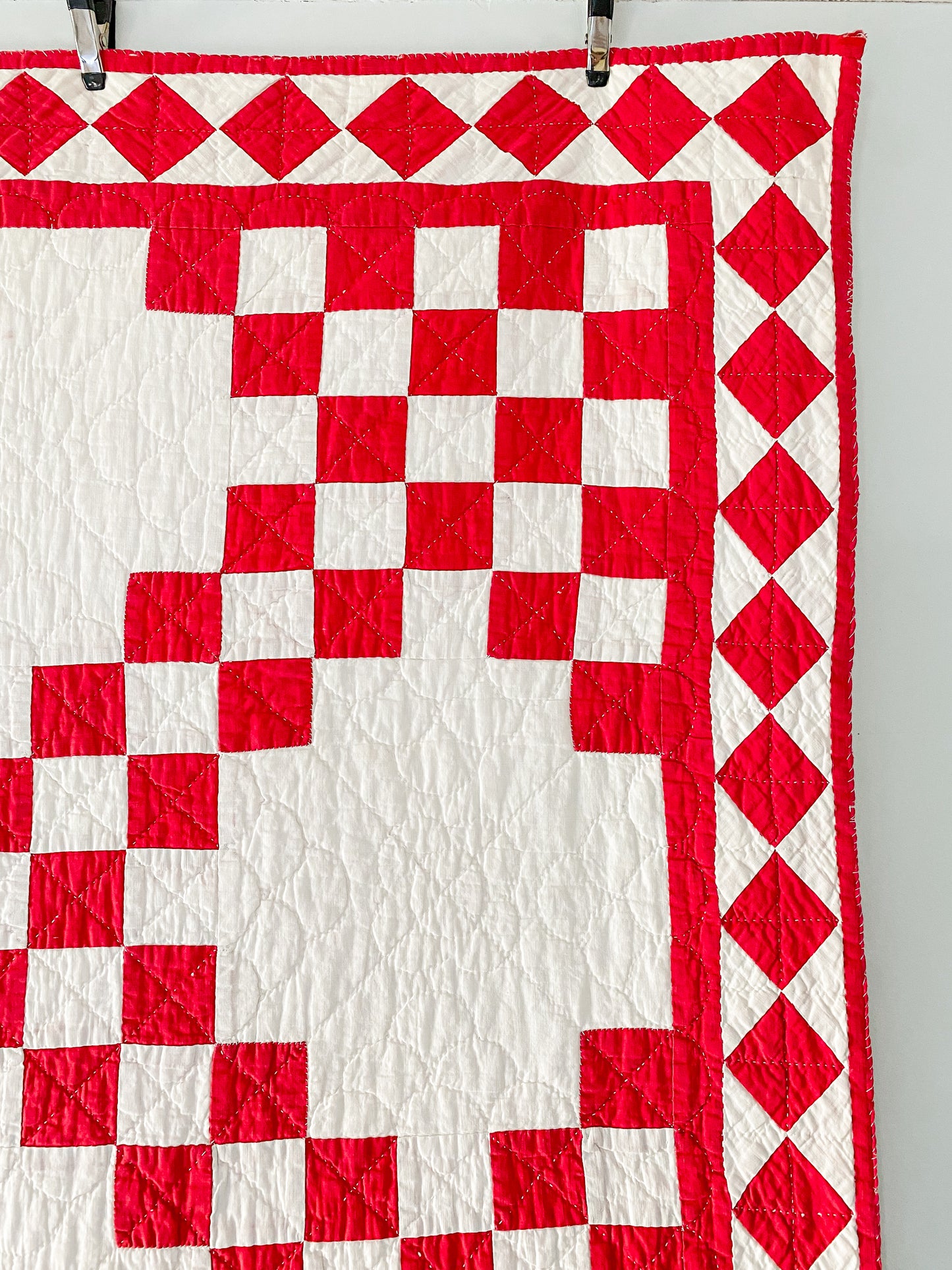Vintage Red and White Irish Chain Quilt, c1930