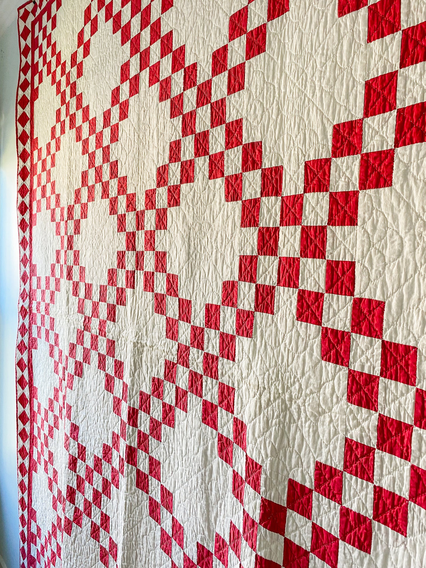 Vintage Red and White Irish Chain Quilt, c1930