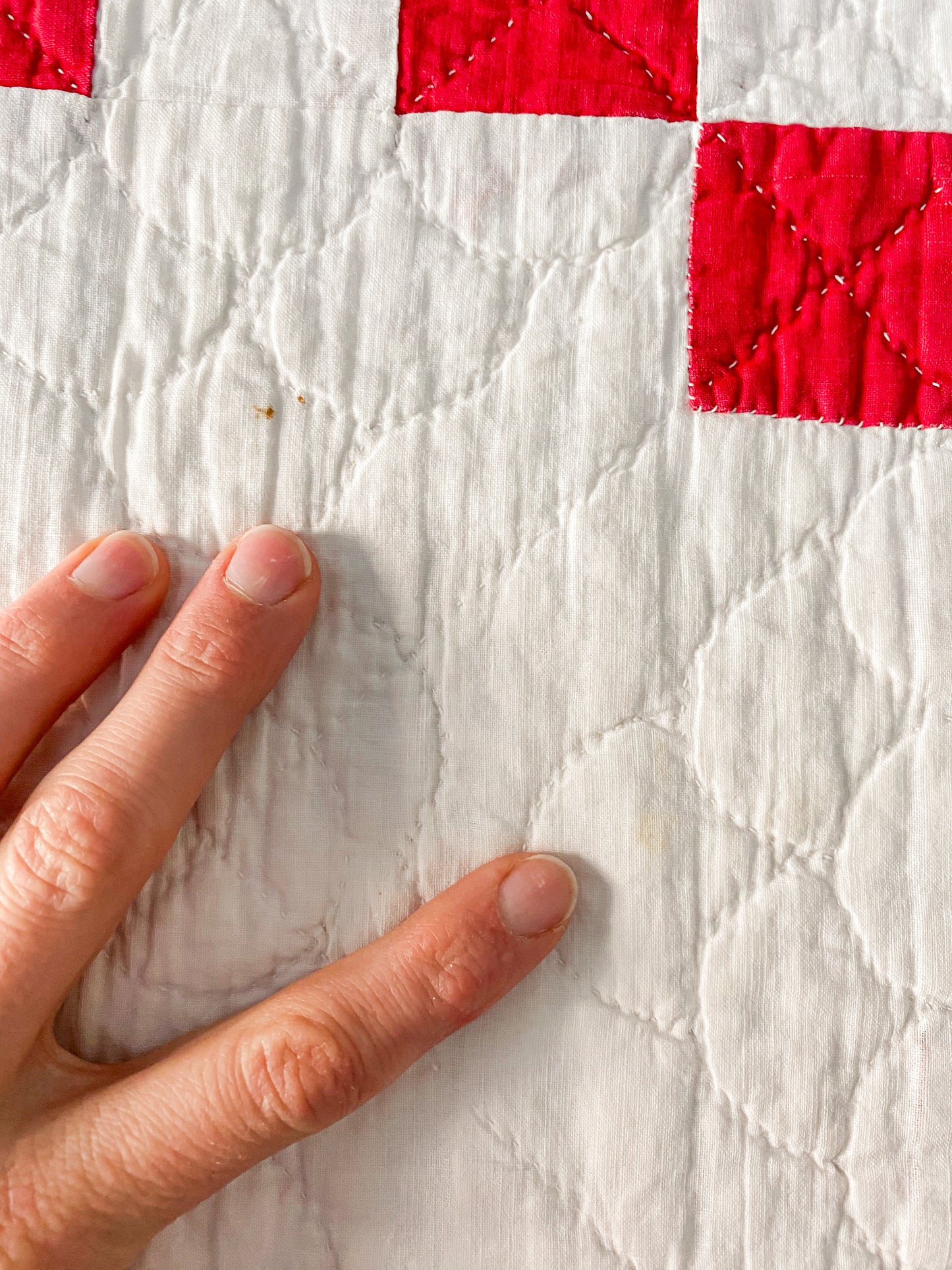 Vintage Red and White Irish Chain Quilt, c1930