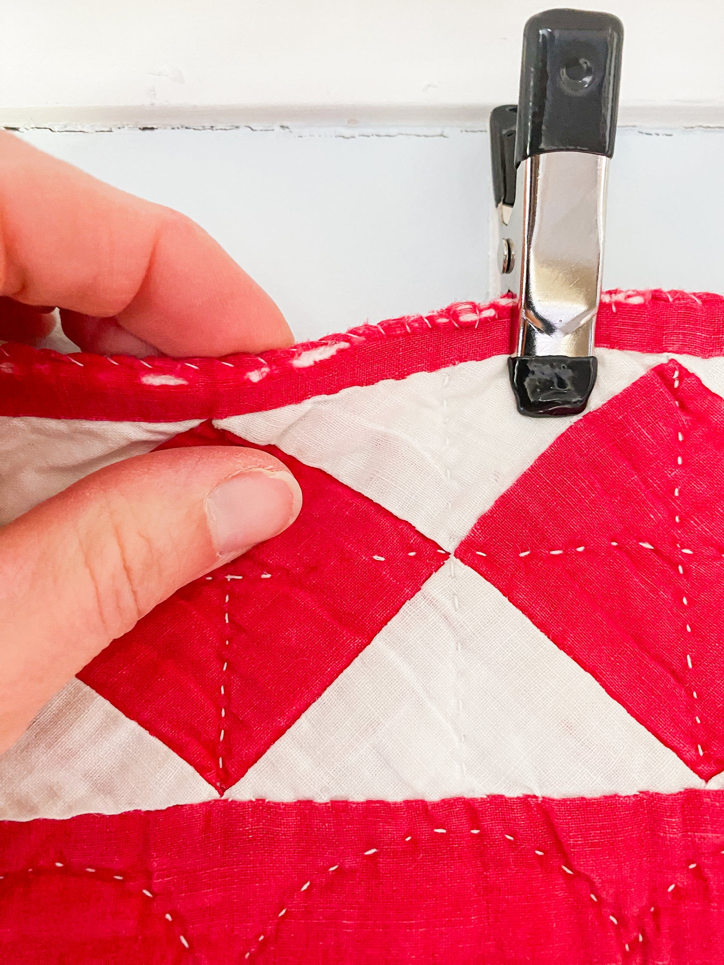 Vintage Red and White Irish Chain Quilt, c1930
