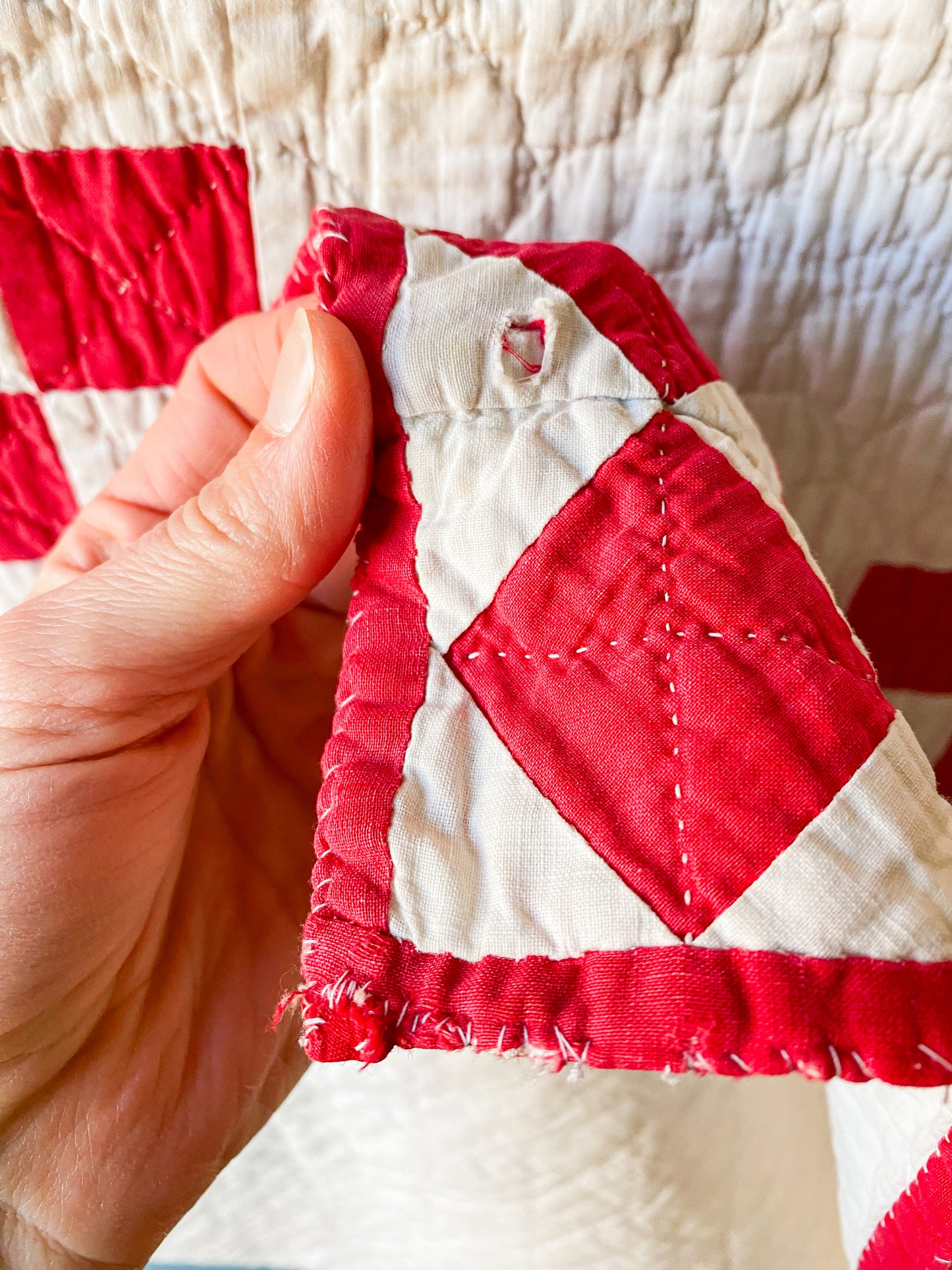 Vintage Red and White Irish Chain Quilt, c1930