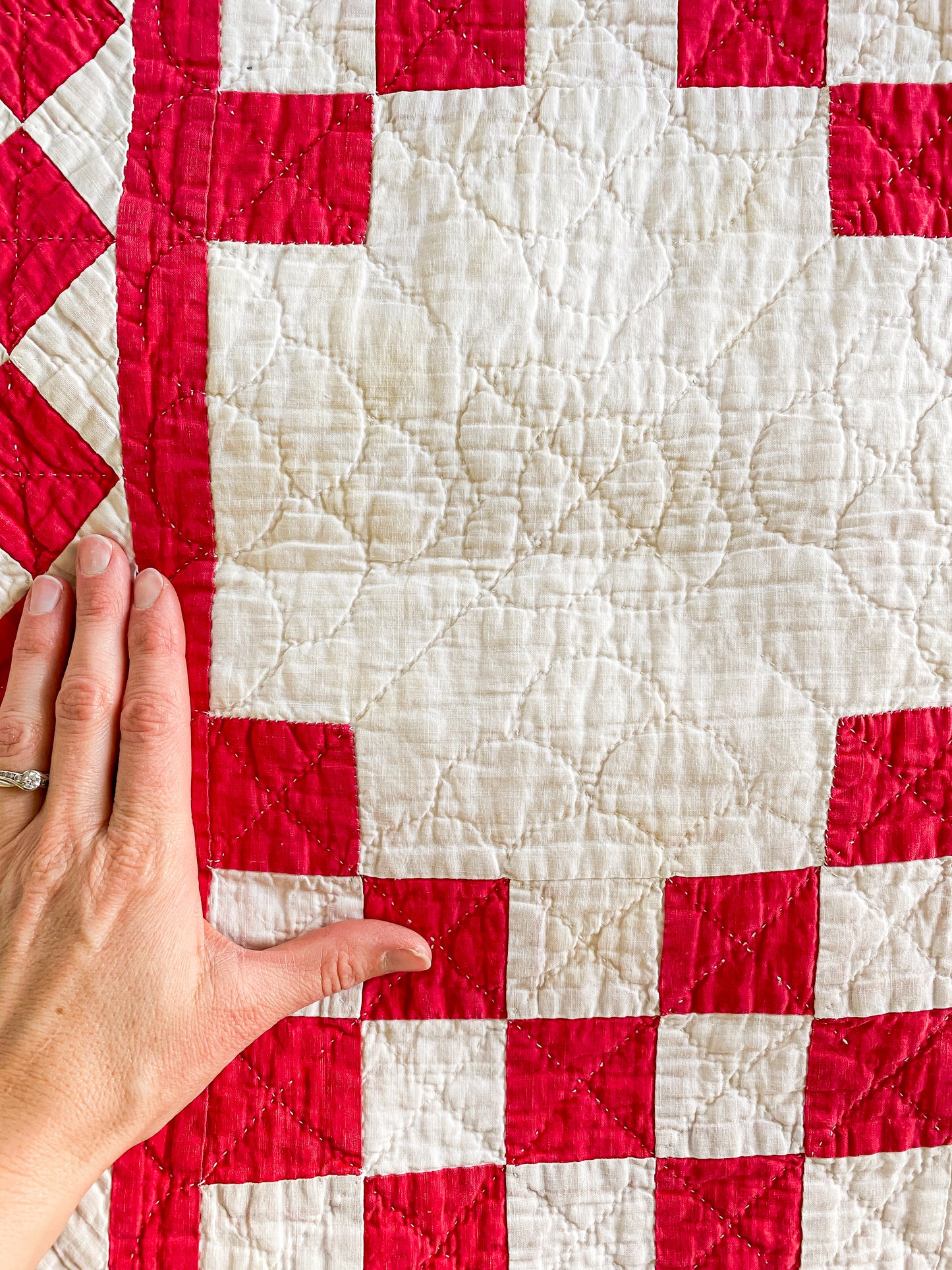 Vintage Red and White Irish Chain Quilt, c1930