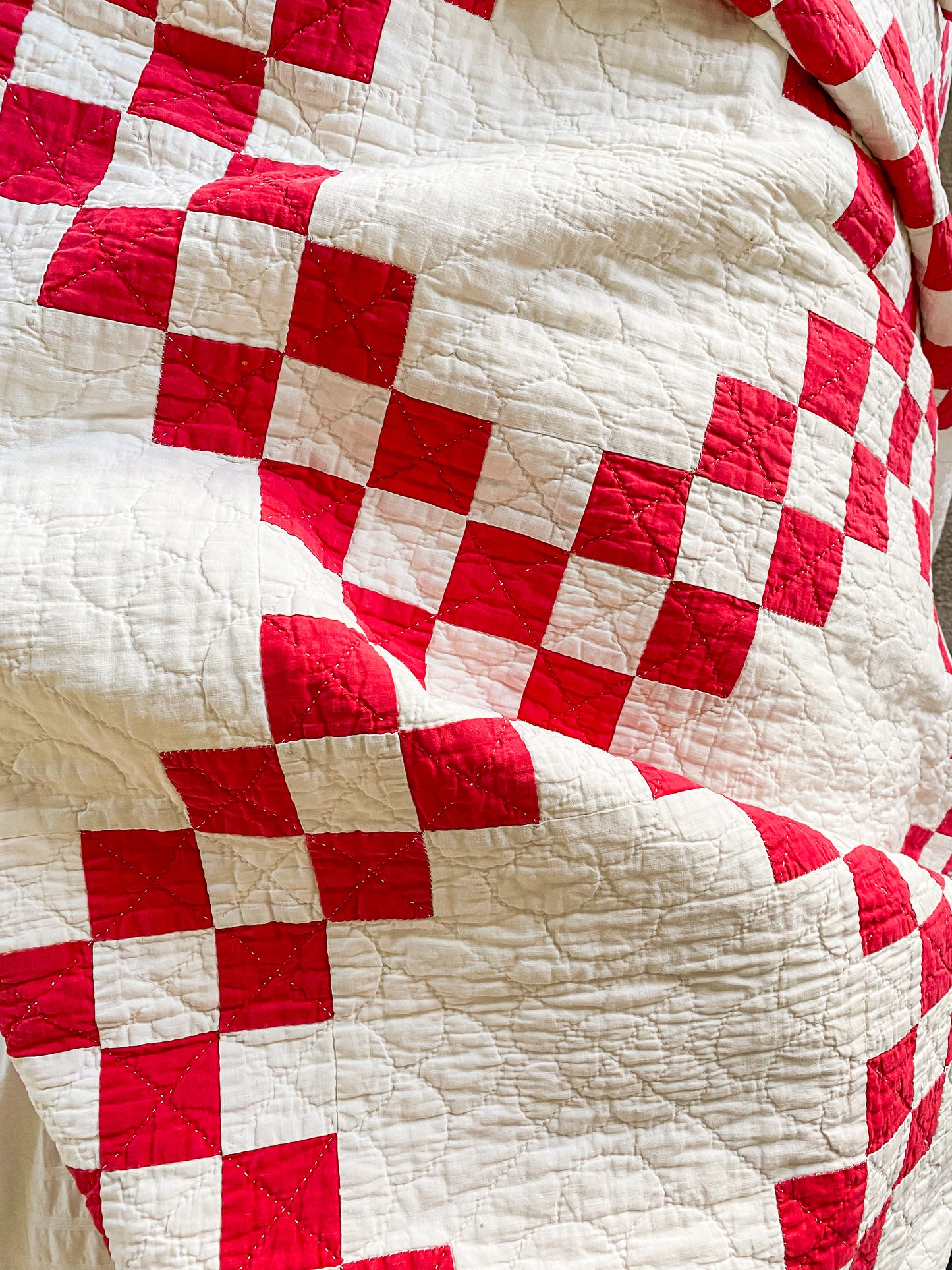 Vintage Red and White Irish Chain Quilt, c1930