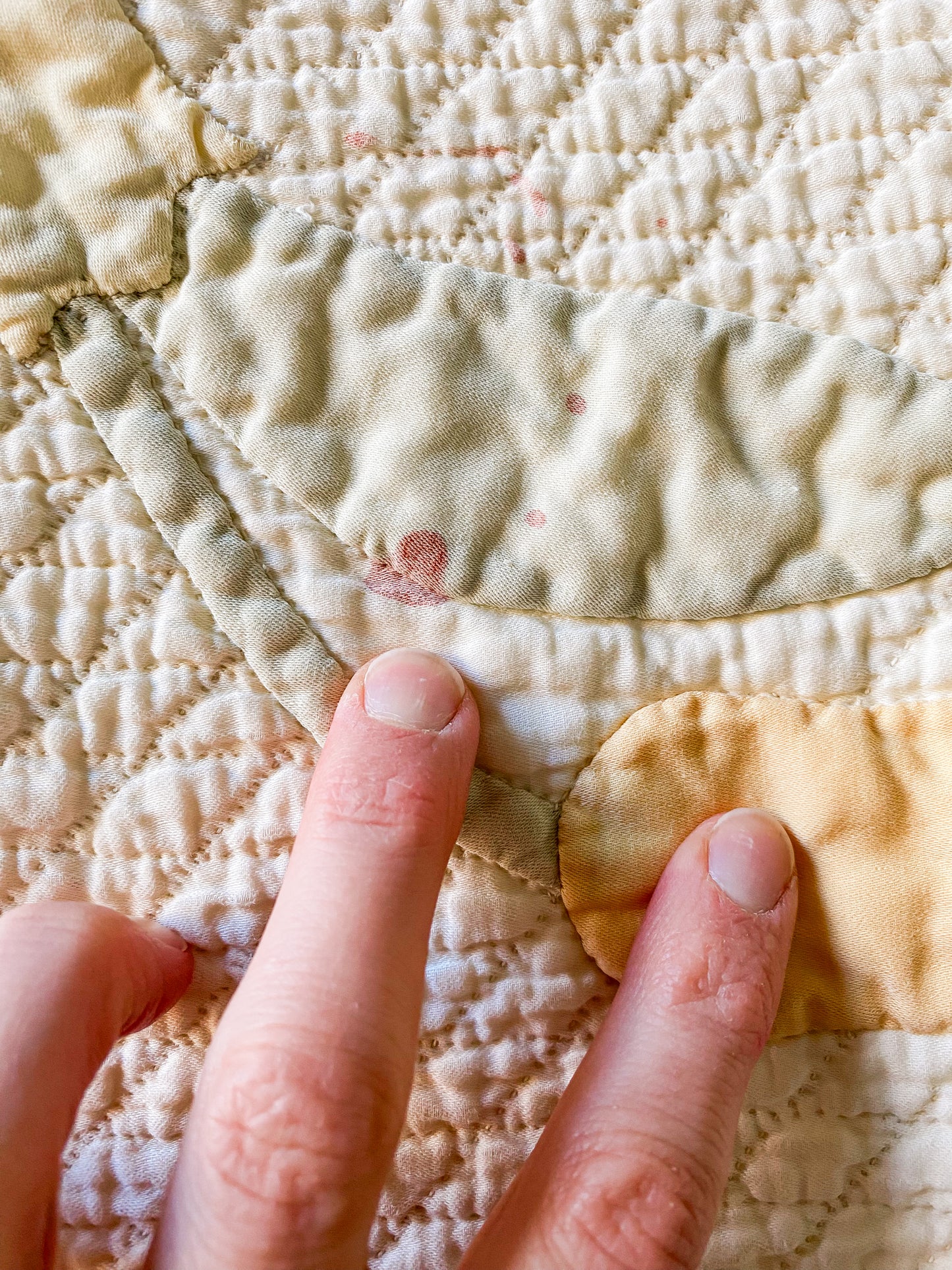Vintage Yellow and Green Tulip Swirl Applique Sateen Quilt, c1930