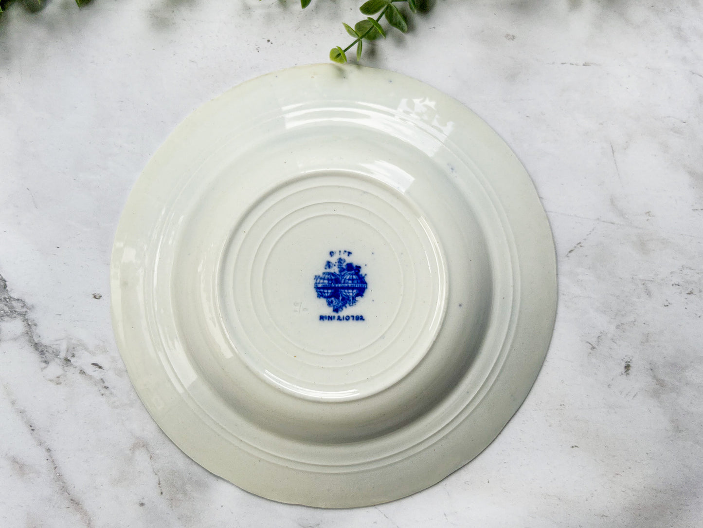 Antique Gilt Flow Blue 9” Soup Bowl - Delft by Brownfields Pottery, c1895