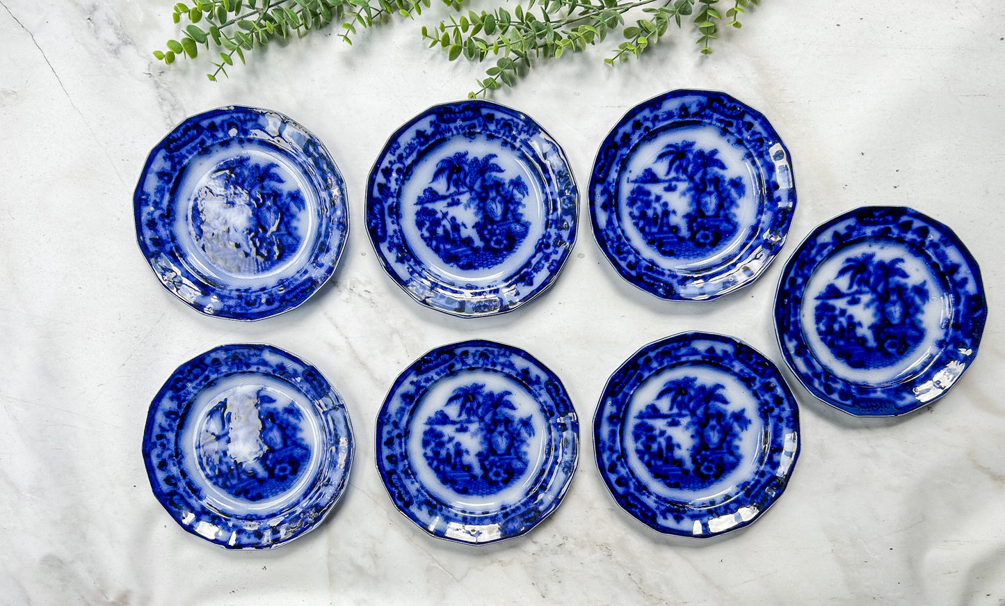 Antique Flow Blue 7.5” Plates - Cabul by Challinor, c1880