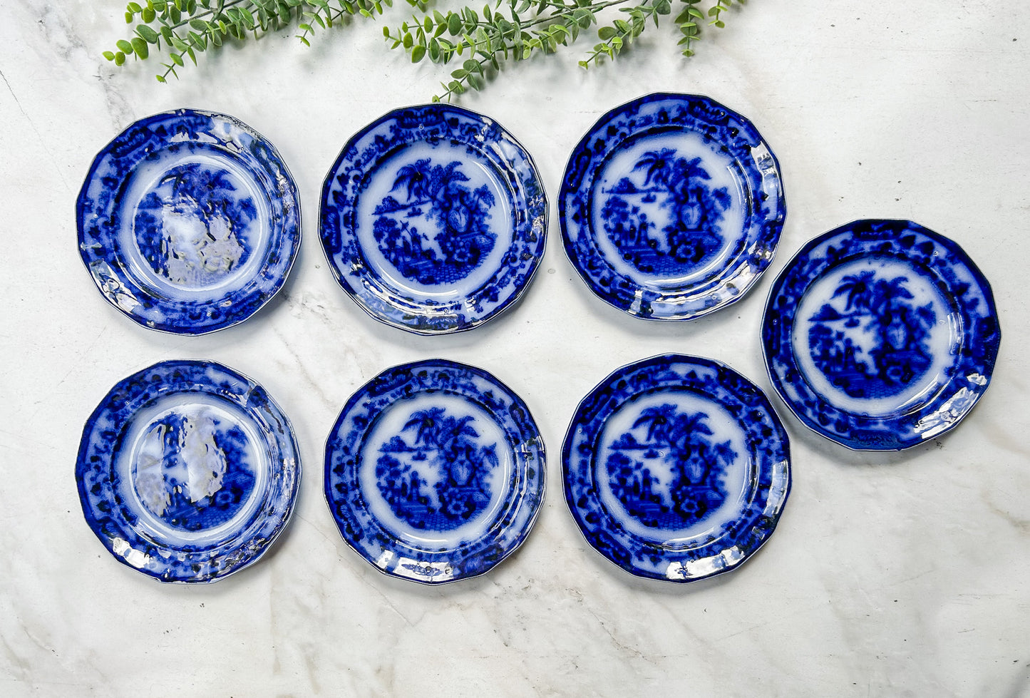 Antique Flow Blue 7.5” Plates - Cabul by Challinor, c1880