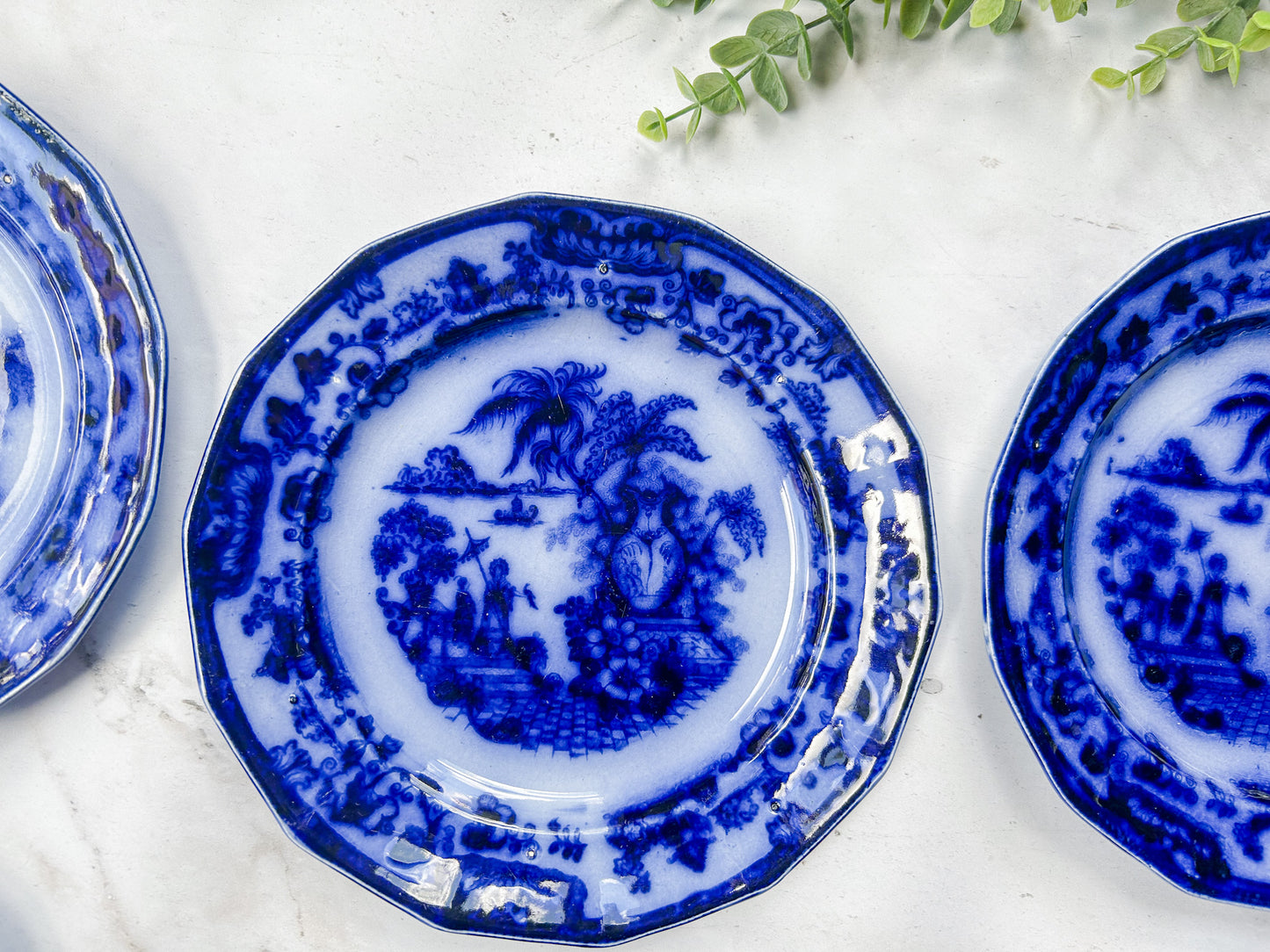 Antique Flow Blue 7.5” Plates - Cabul by Challinor, c1880