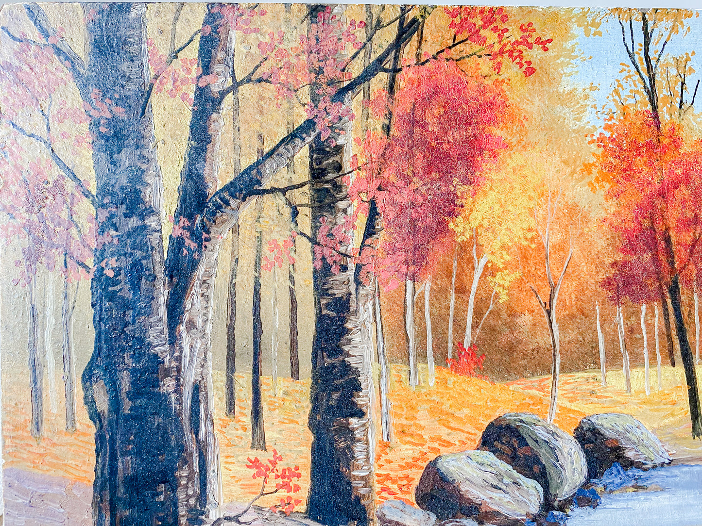 Antique Original Landscape Oil Painting on Board | The Glories of Fall | Plattin Creek Valley, Missouri