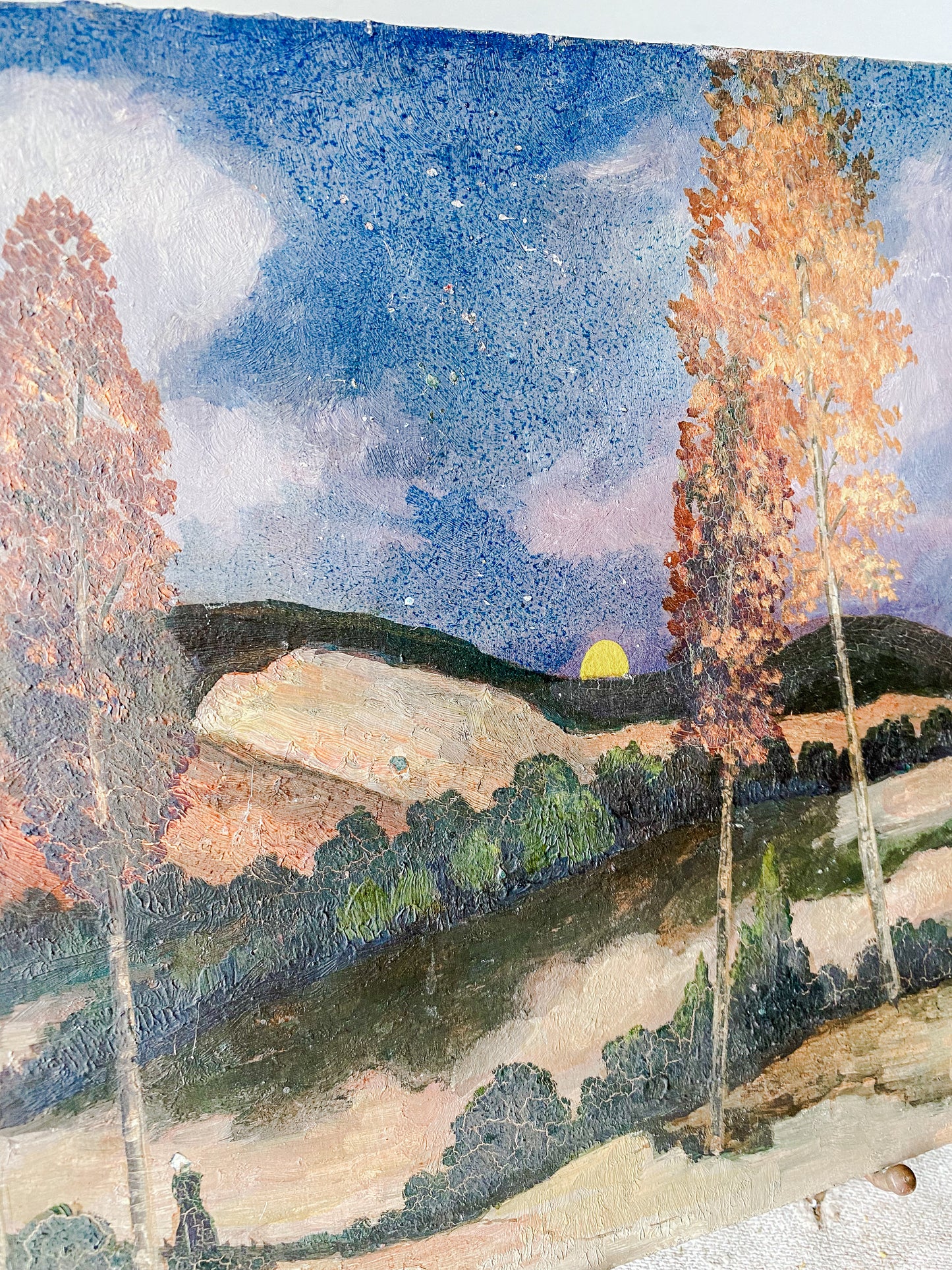 Antique Original Landscape Oil Painting on Board | Moonlight on the Dunes