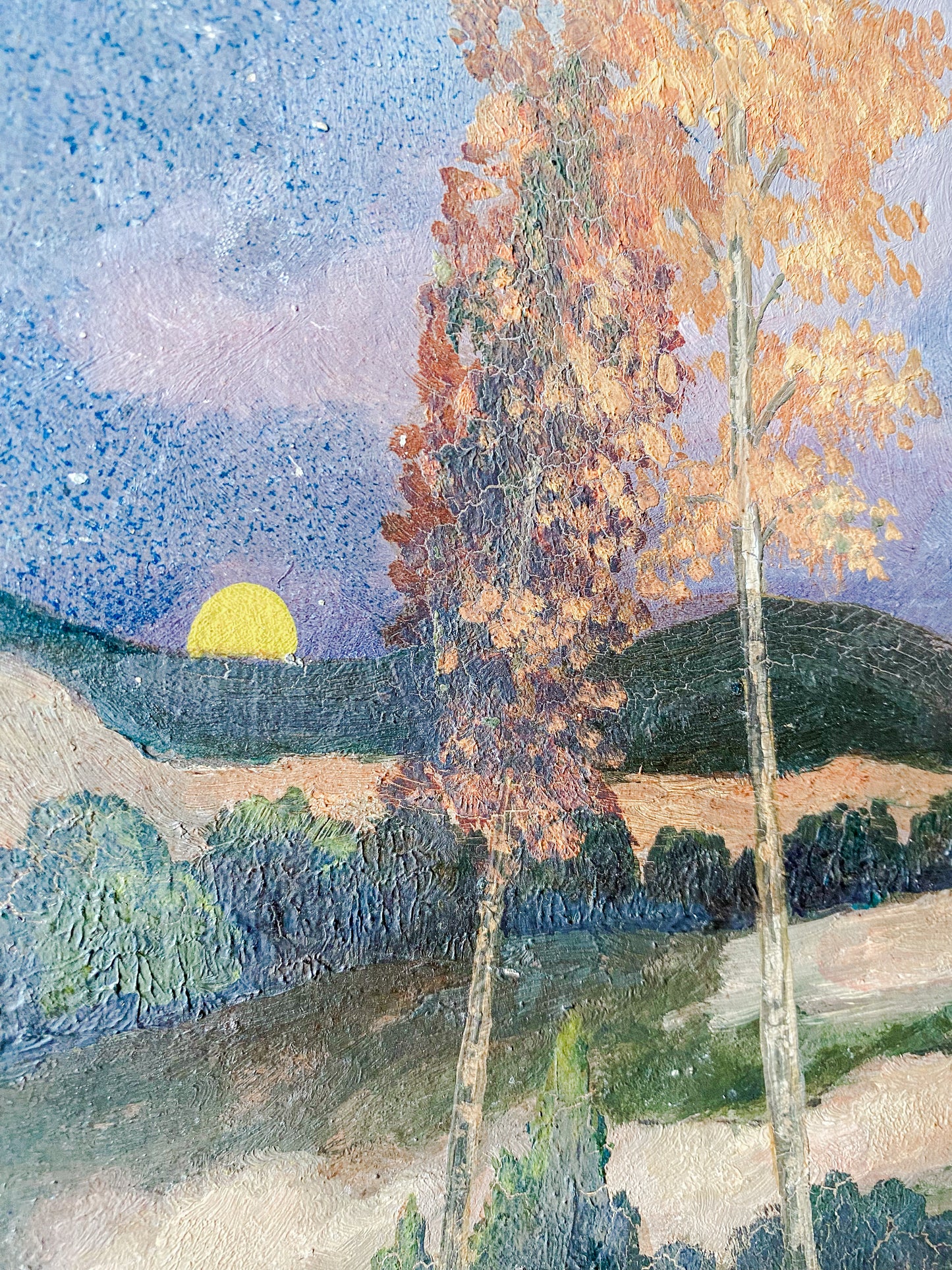 Antique Original Landscape Oil Painting on Board | Moonlight on the Dunes