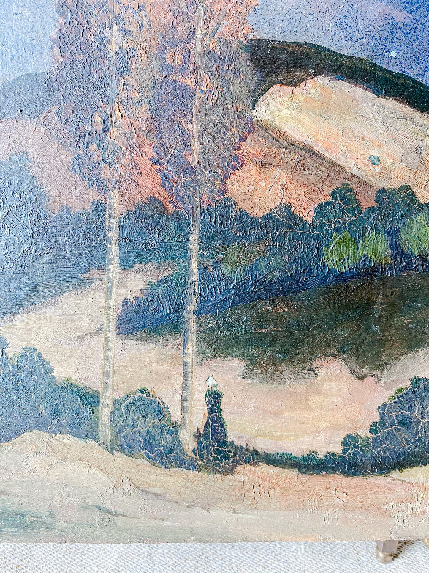 Antique Original Landscape Oil Painting on Board | Moonlight on the Dunes