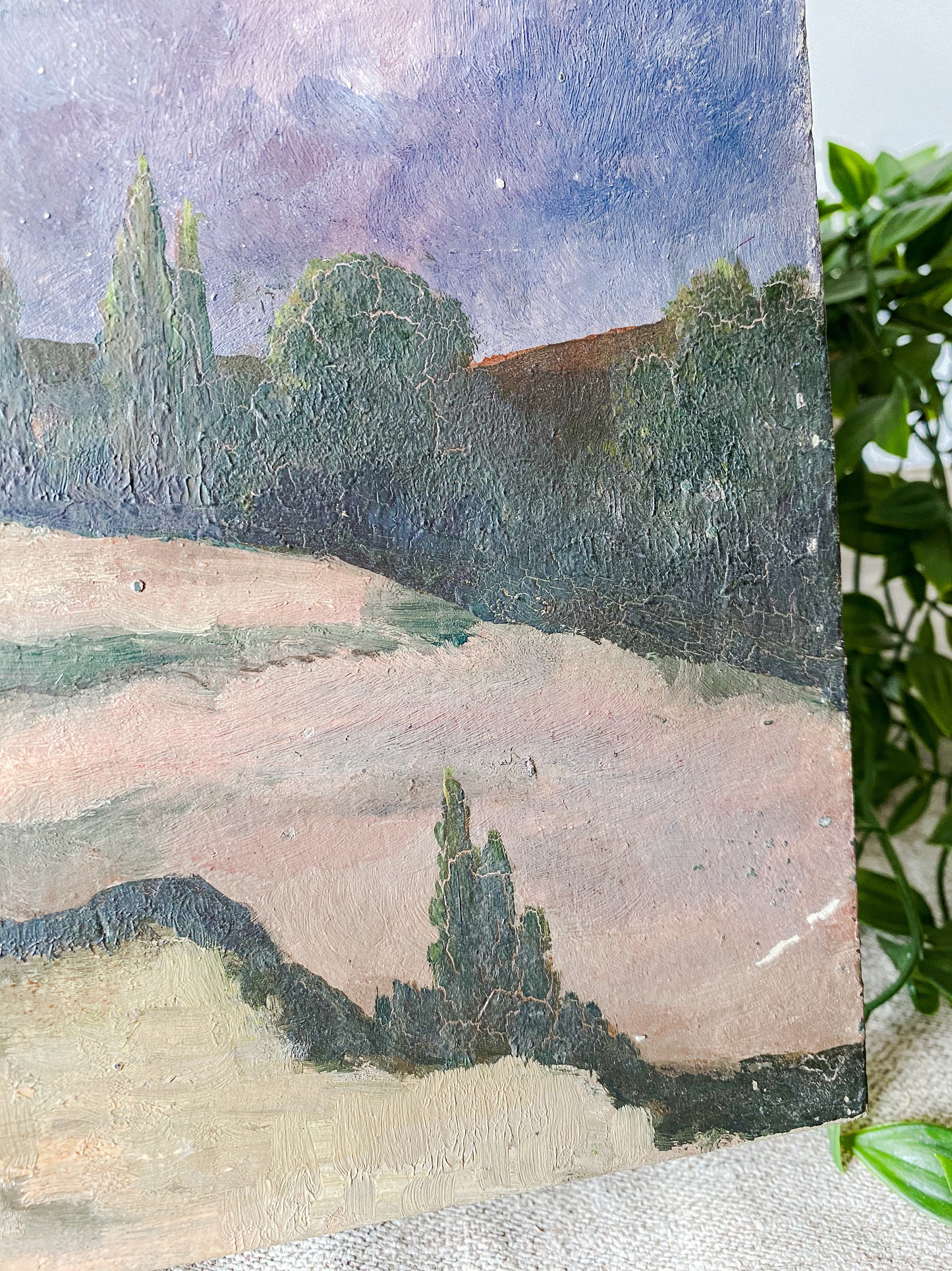 Antique Original Landscape Oil Painting on Board | Moonlight on the Dunes