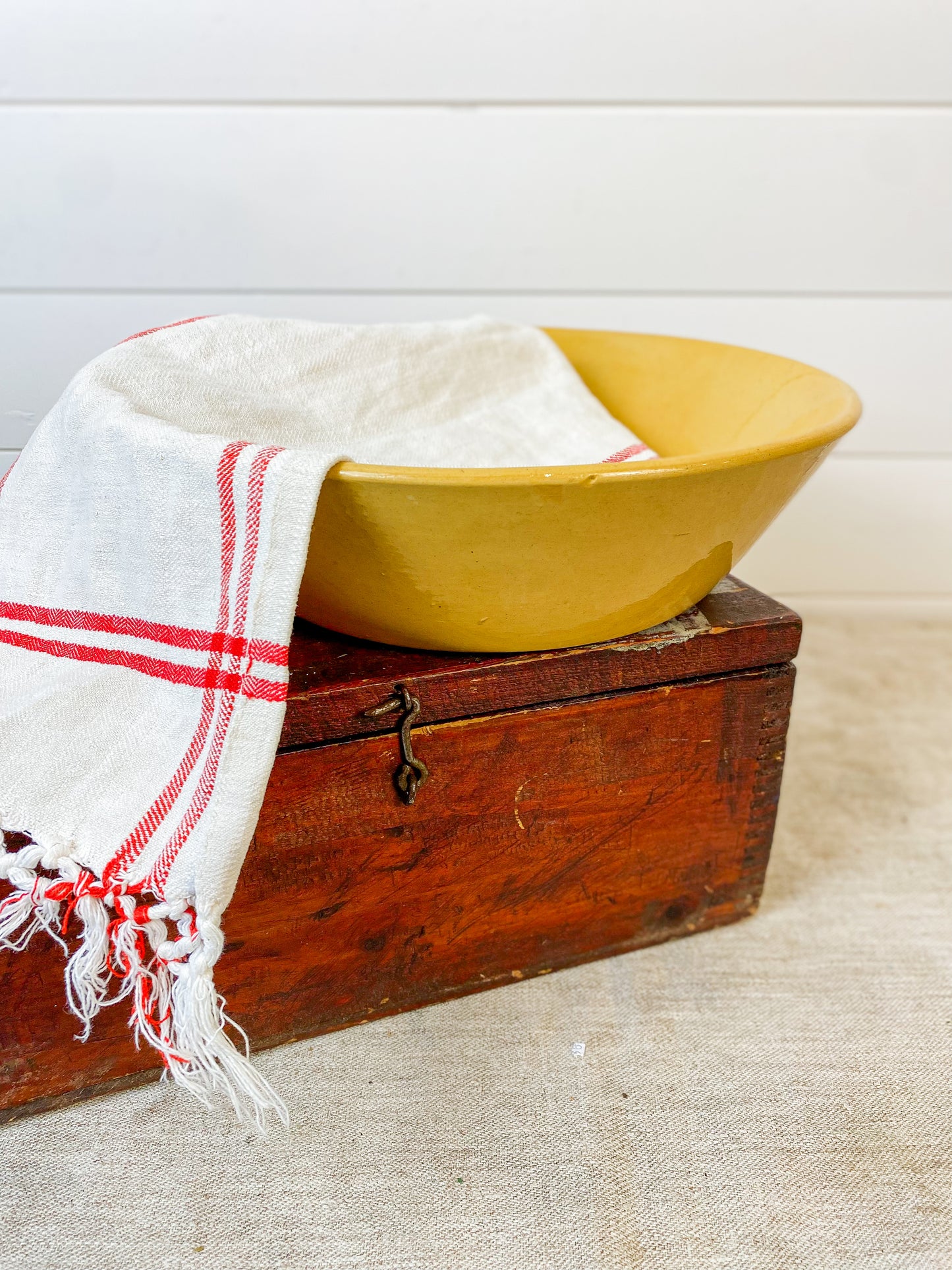 Antique 12" 1800s Yellow Ware Milk Pan with Foot Pads