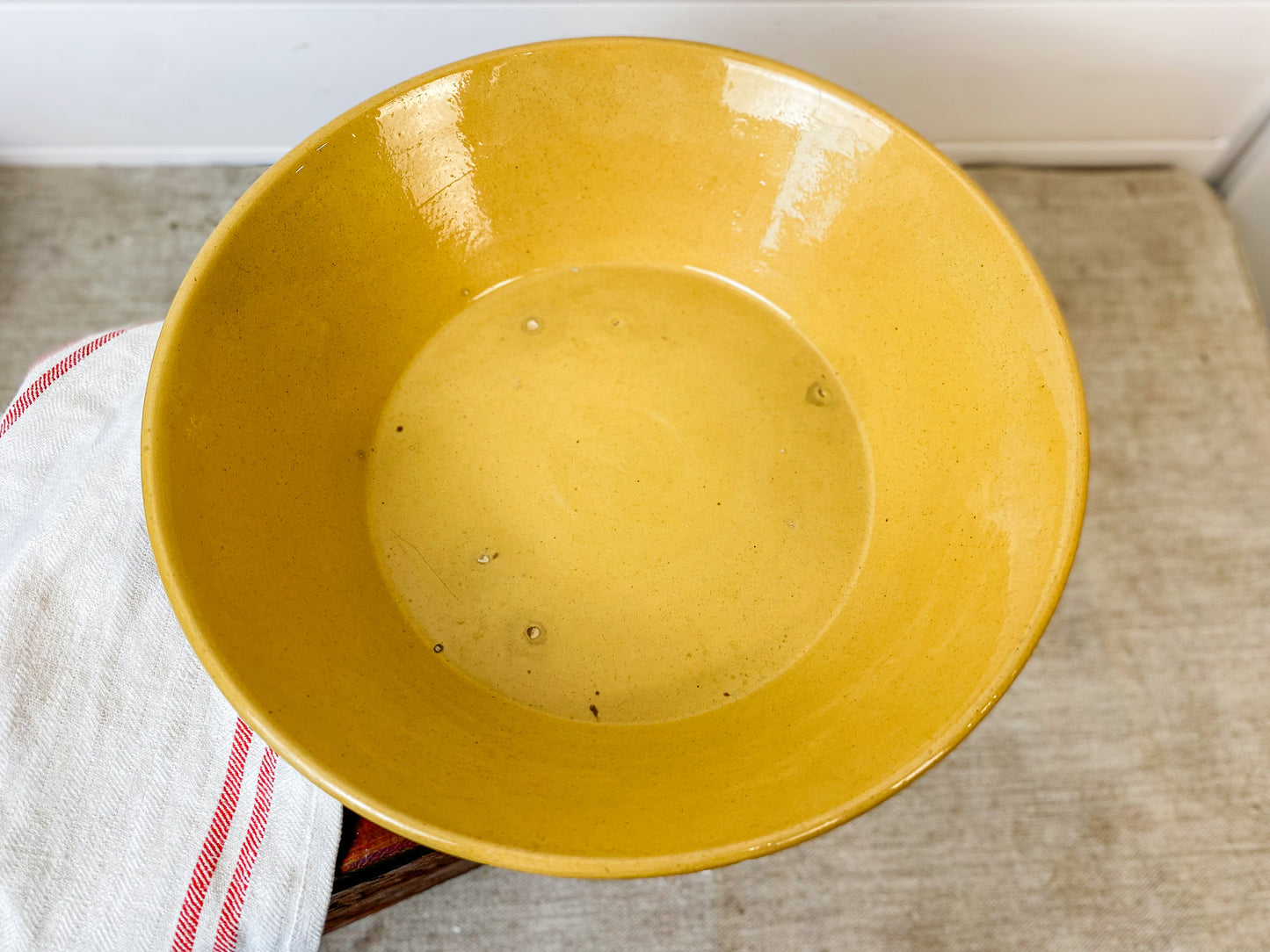 Antique 12" 1800s Yellow Ware Milk Pan with Foot Pads