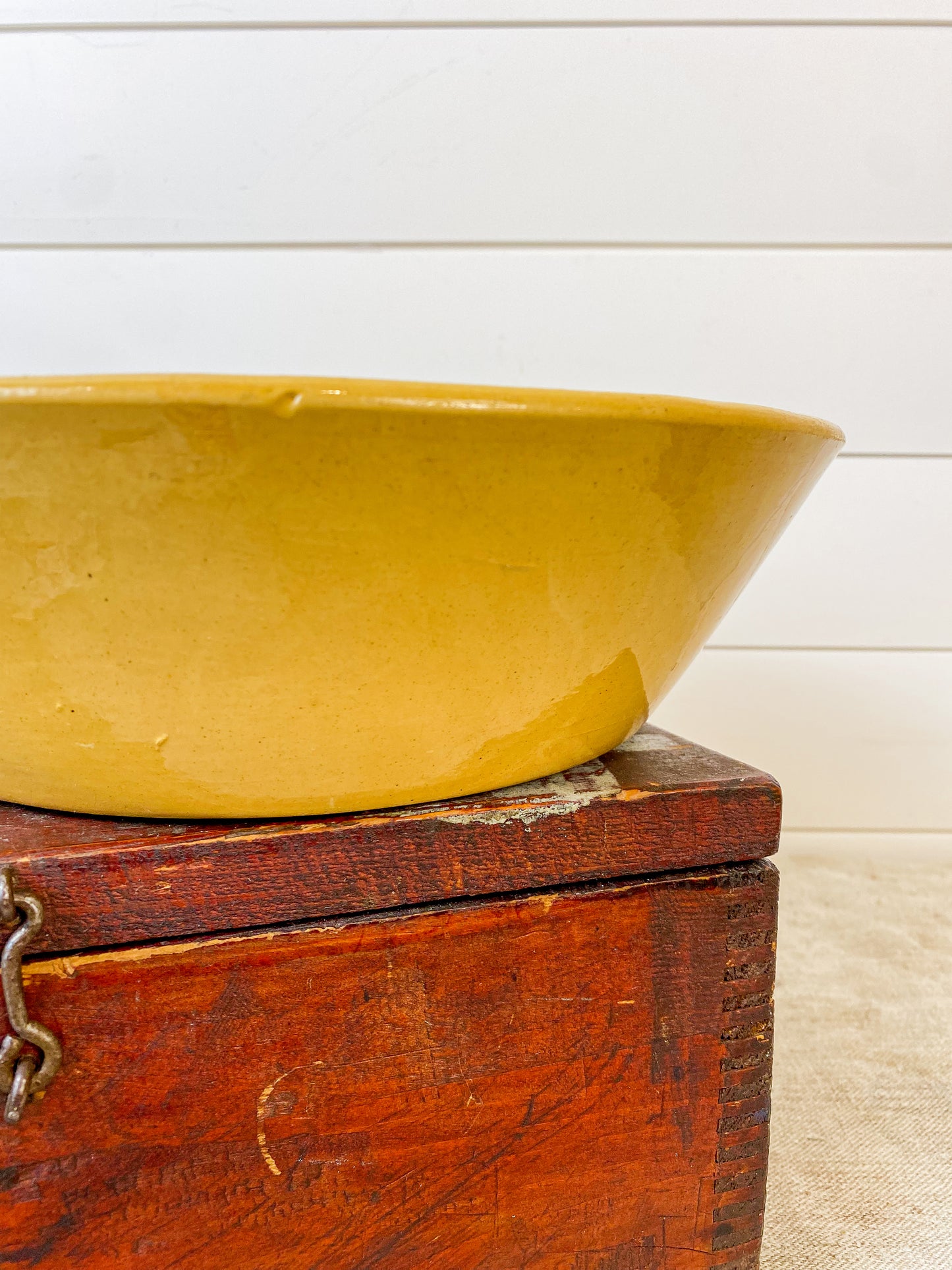 Antique 12" 1800s Yellow Ware Milk Pan with Foot Pads