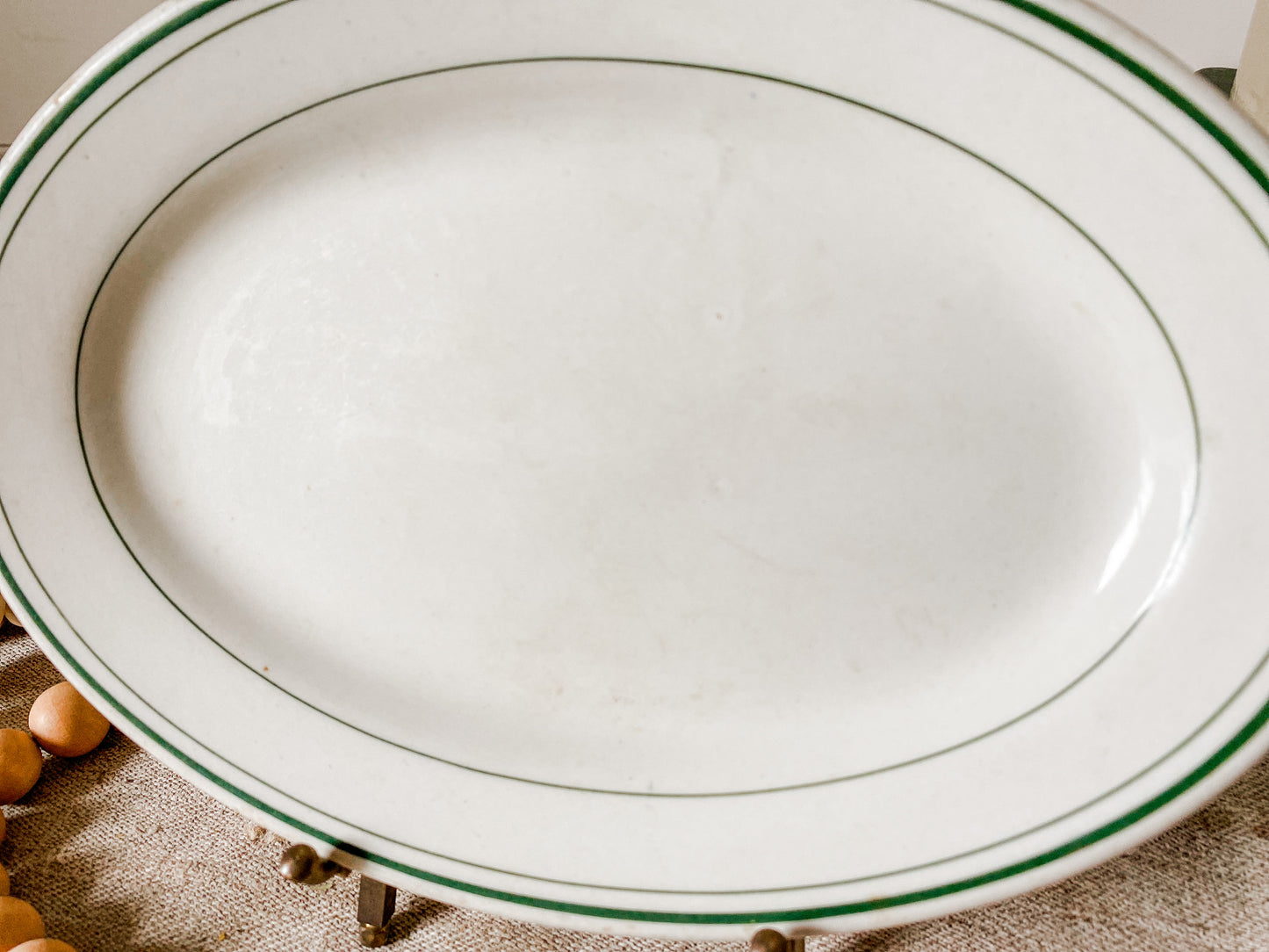 Vintage White and Green Stripe Chunky 9" Restaurant Ware Platter by Wood & Sons, England