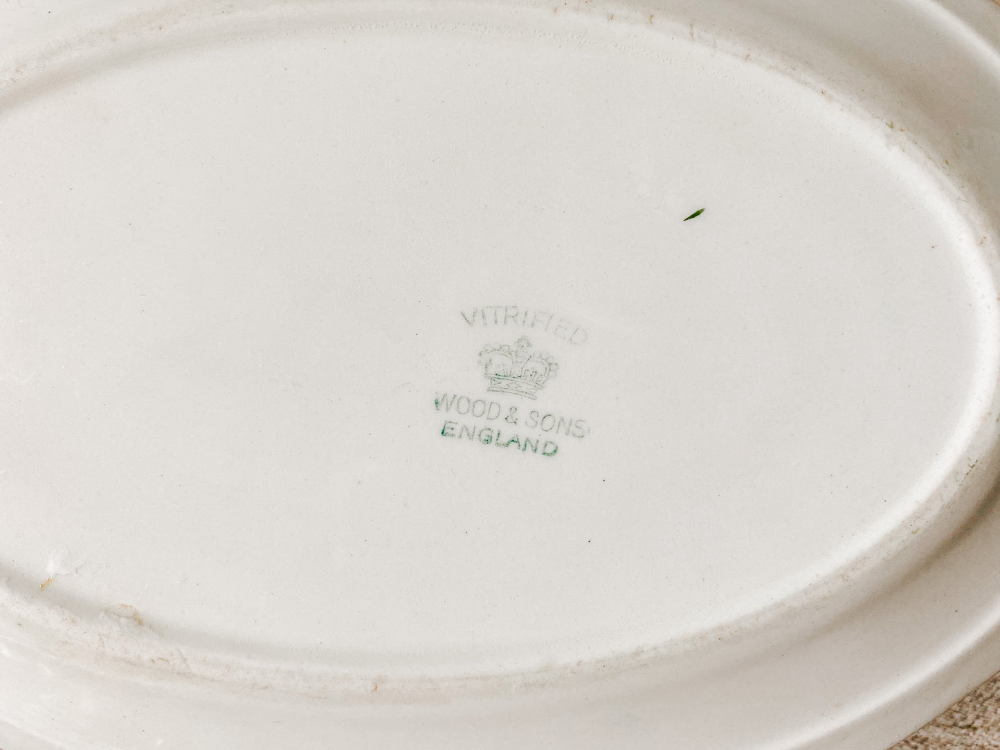 Vintage White and Green Stripe Chunky 9" Restaurant Ware Platter by Wood & Sons, England