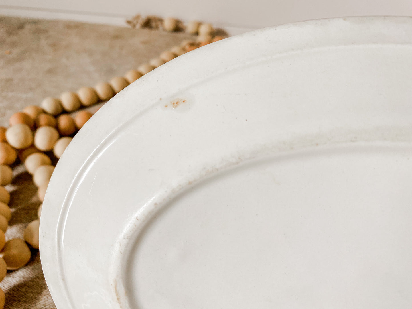 Vintage White and Green Stripe Chunky 9" Restaurant Ware Platter by Wood & Sons, England